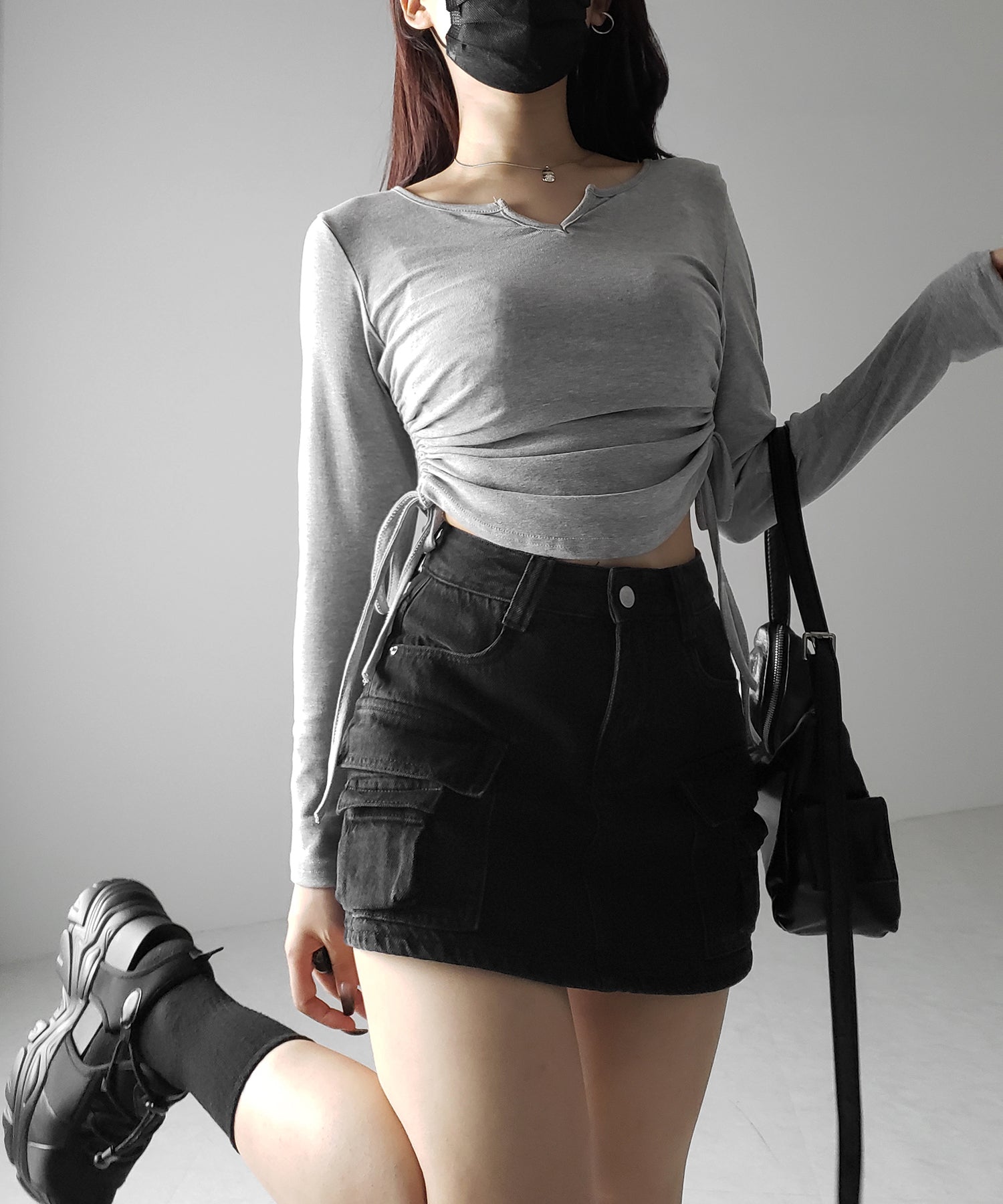 【 3size / 2color 】ダブルポケットヴィンテージカーゴデニムミニスカパン / double pocket vintage cargo denim mini skirt pants