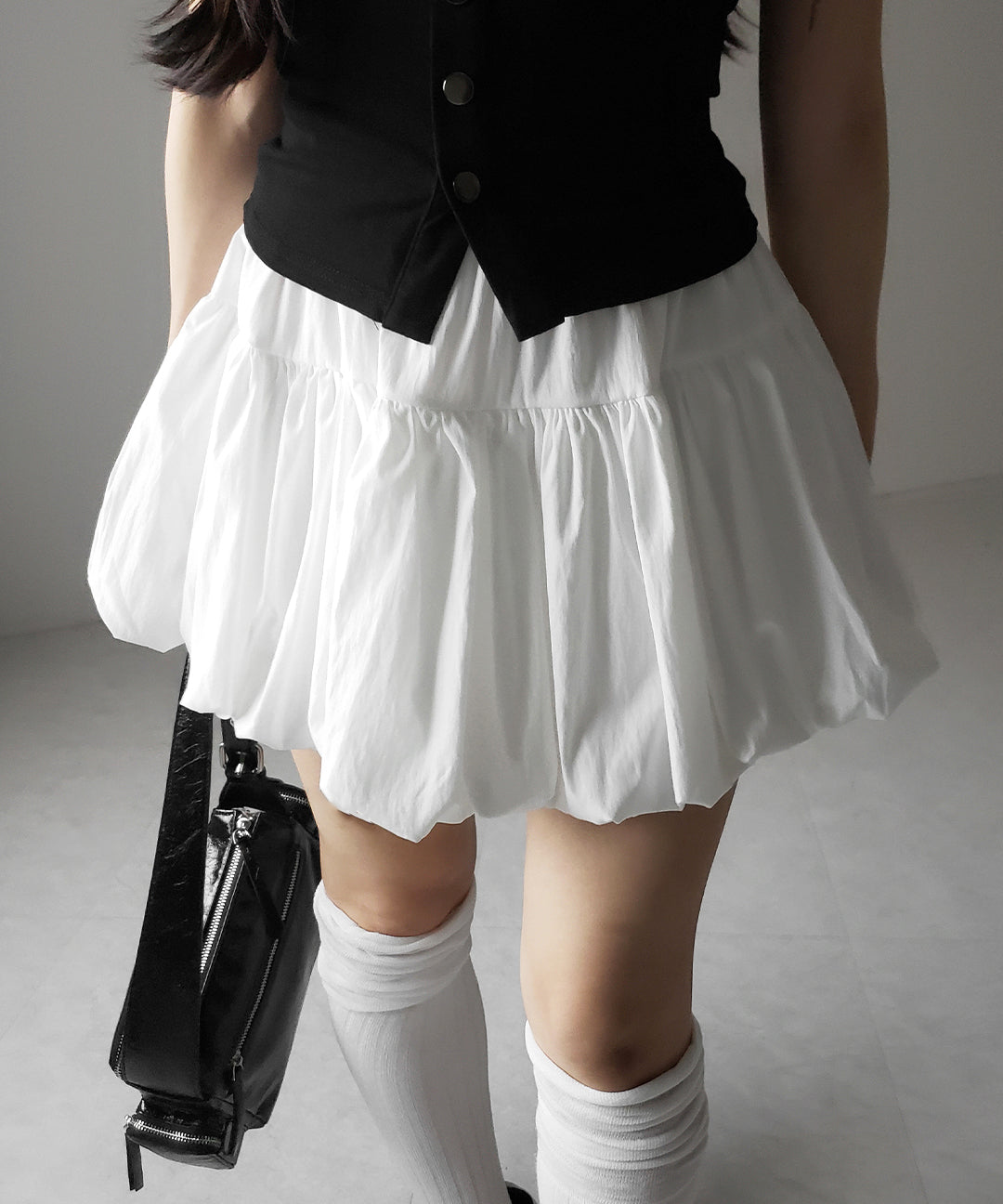 【 2color /インパン裏地付き 】ティアードコットンバルーンミニスカート / tiered cotton balloon mini skirt
