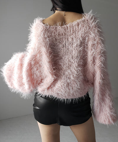 【 選べる6色展開 】フラッフィーシャギールーズショートニット / fluffy shaggy loose short knit