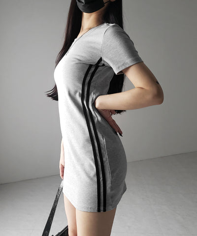 半袖サイドラインタイトミニワンピース / short sleeve side line tight mini onepiece
