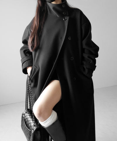 【 ウエストマークベルトSET 】2WAY スタンドカラーレディメルトントレンチロングコート / 2WAY stand collar lady melton trench long coat