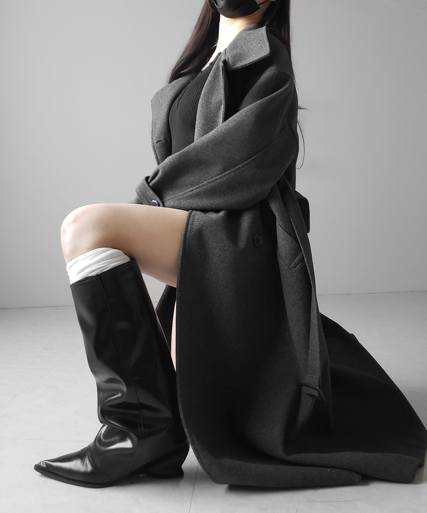【 ウエストマークベルトSET 】2WAY スタンドカラーレディメルトントレンチロングコート / 2WAY stand collar lady melton trench long coat