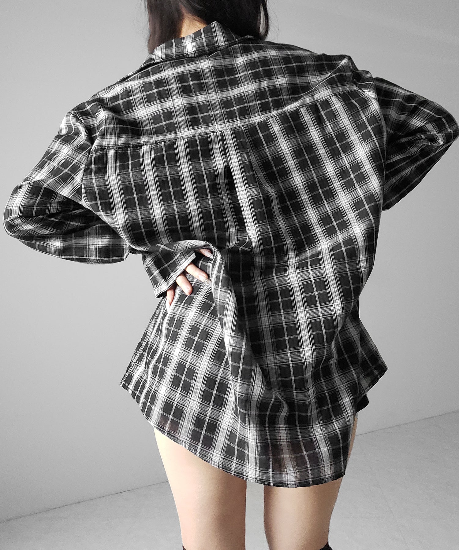 ビッグシルエットブラックシアーチェックシャツ / big silhouette black sheer check shirt
