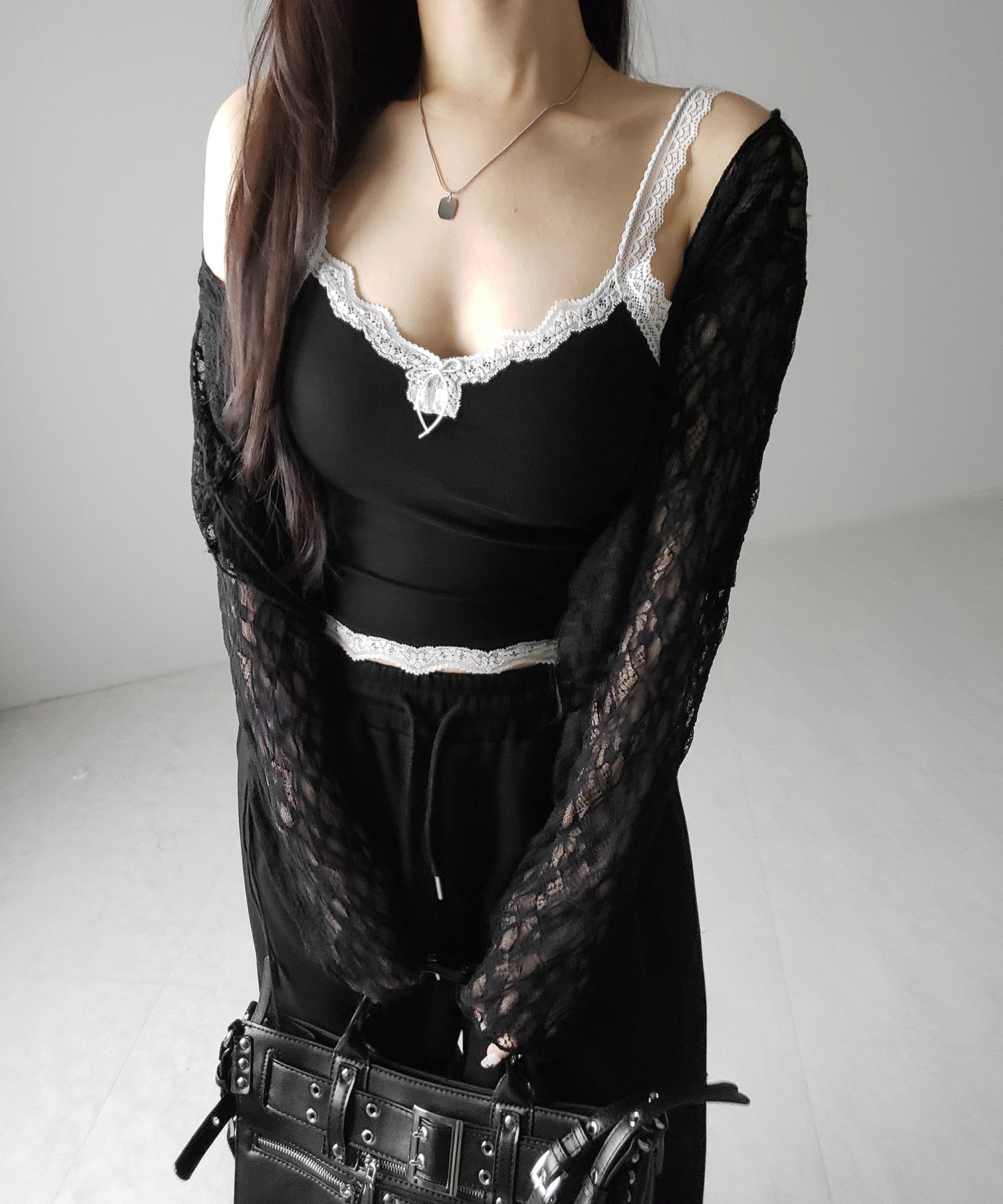 【 3color 】バイカラーレースクロップドリブキャミソール / bicolor lace cropped rib camisole