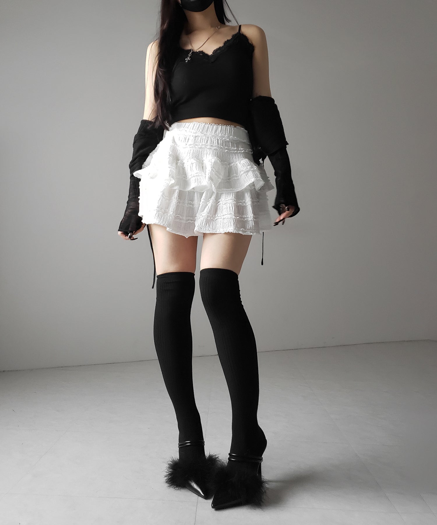 【 インパン裏地付 】ティアードフリルミニスカート / tiered frill mini skirt