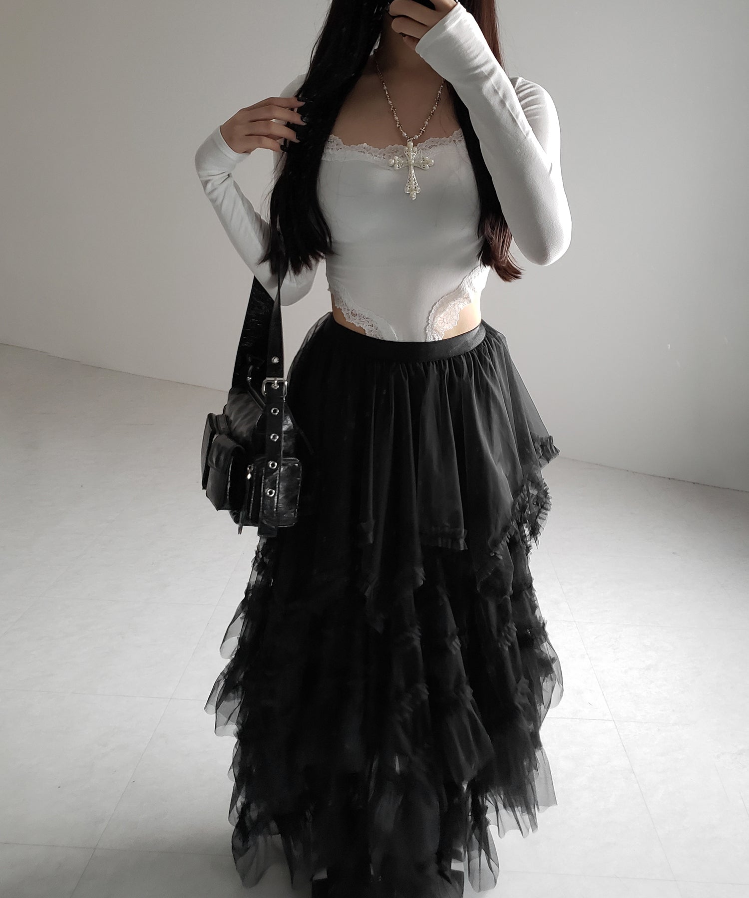 レイヤードボリュームフリルチュールスカート / layered volume frill tulle skirt