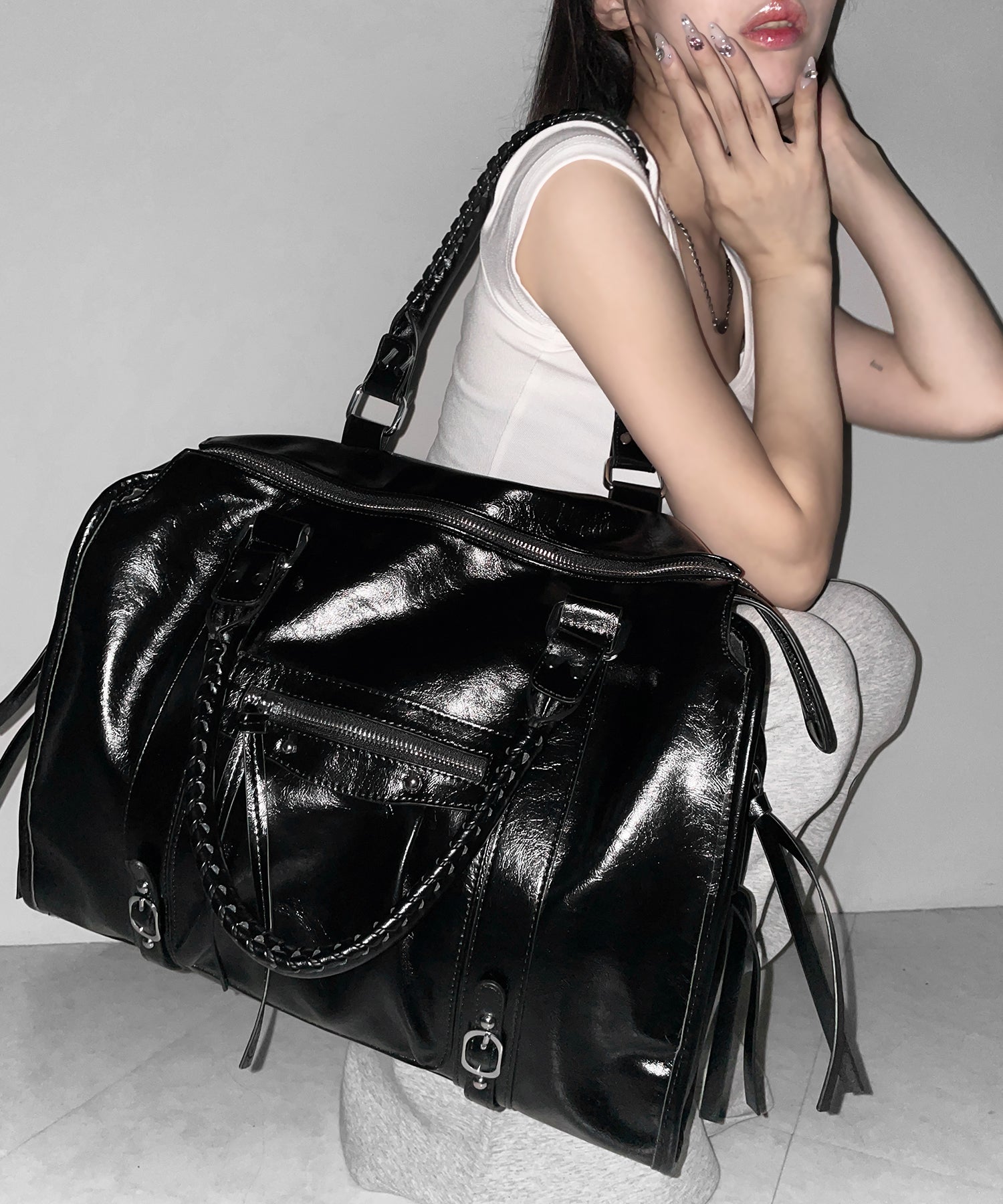 ヴィンテージフェイクレザーボストンエディターズバッグ / vintage fake leather boston editors bag