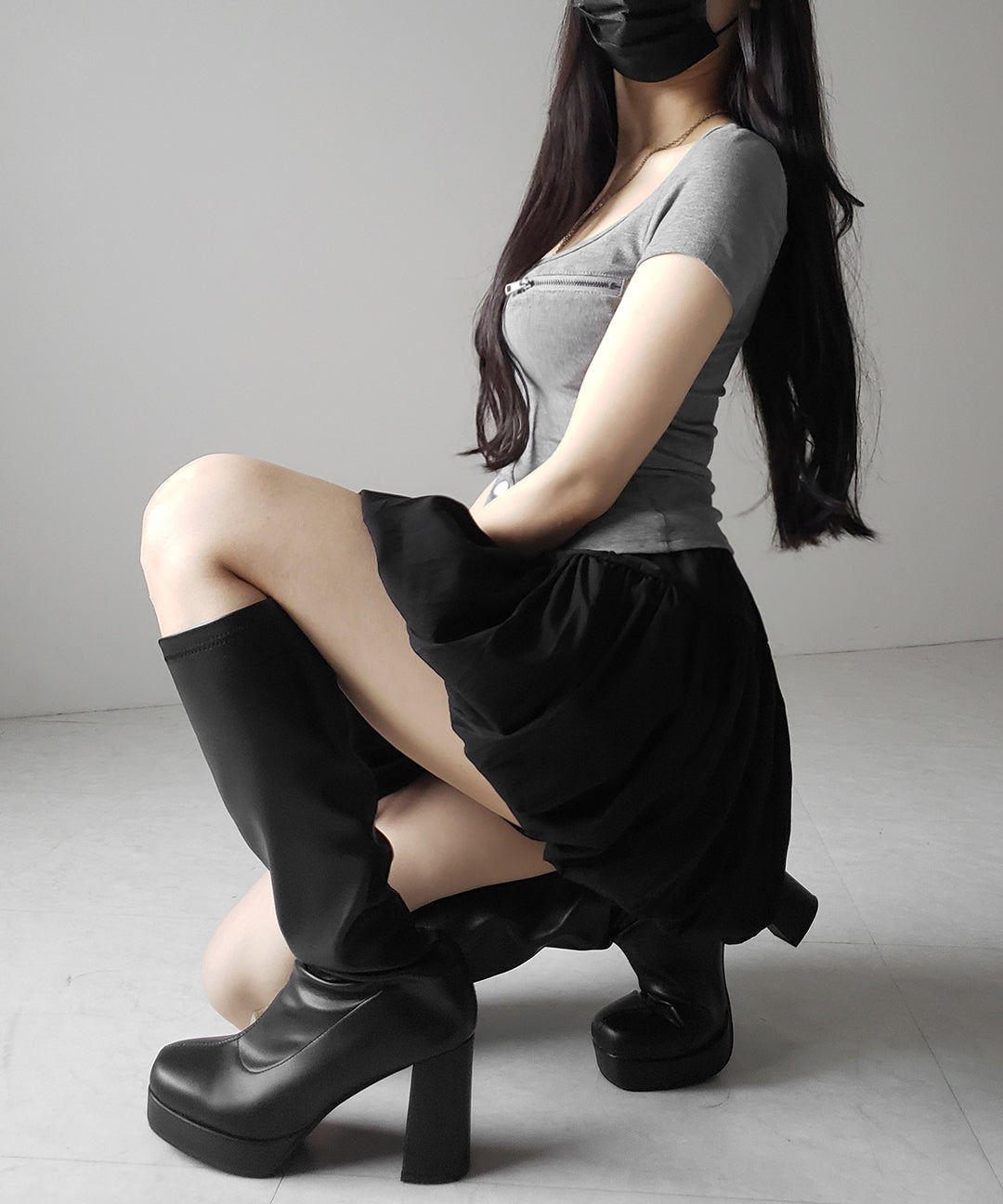 【 2color /インパン裏地付き 】ティアードコットンバルーンミニスカート / tiered cotton balloon mini skirt