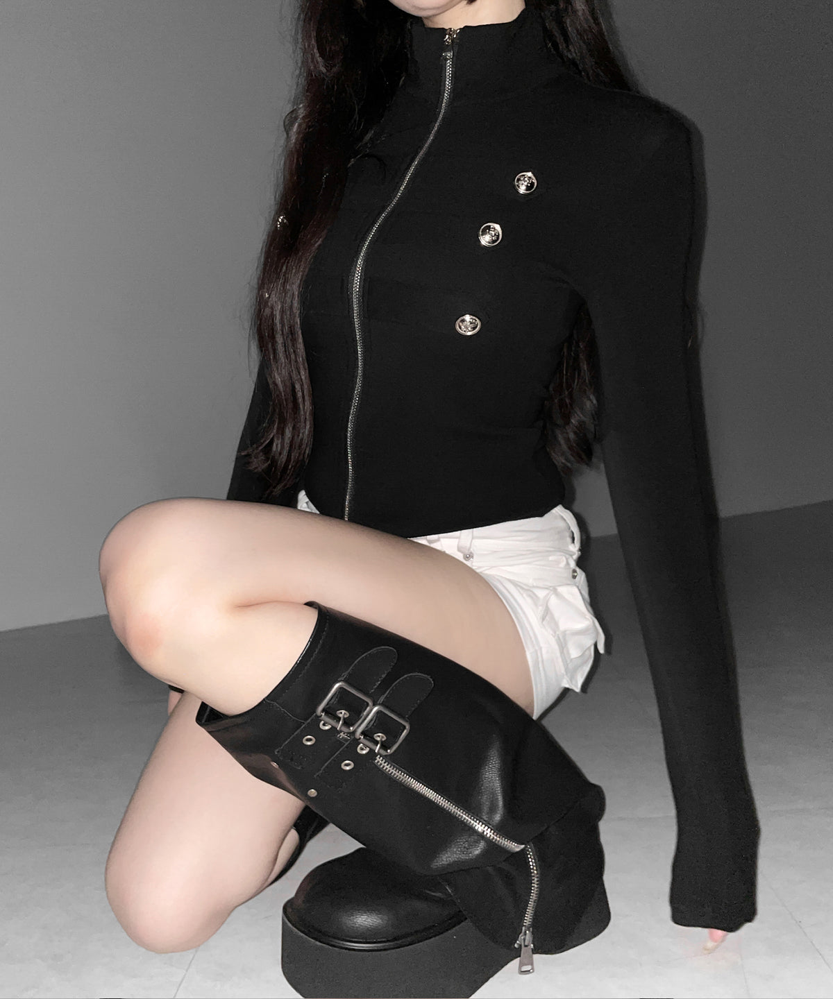 ナポレオンスタンドネックジップアップトップス / napoleon standneck zipup tops