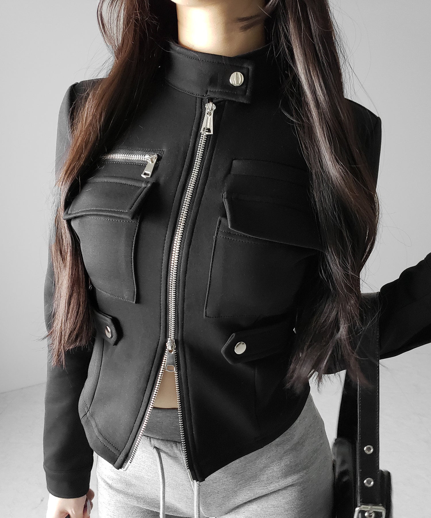 アウトポケットジップアップスリムカットジャケット / out pocket zip up slim cut jacket