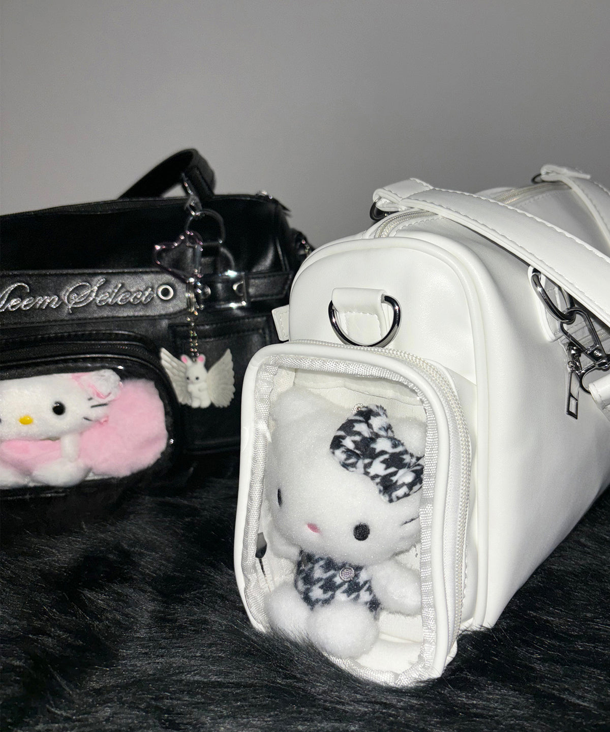 クリアポケット付きレタリング刺繍ショルダーバッグ / clear pocket lettering embroidery shoulder bag