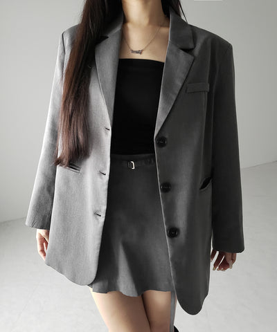 【 セットアップ 】オーバーサイズテーラードジャケット & ハイウエストミニスカパン SET / oversize tailored jacket & high waist mini skirt pants SET