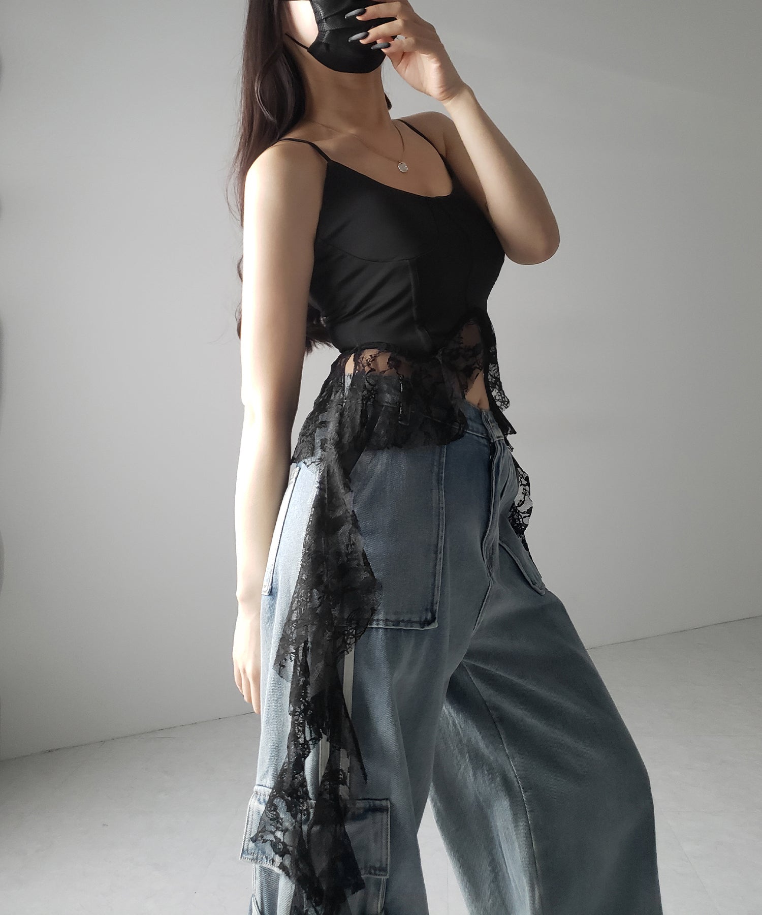 【 2color 】レースフリルレイヤードビスチェキャミソール / lace frill layered bustier camisole