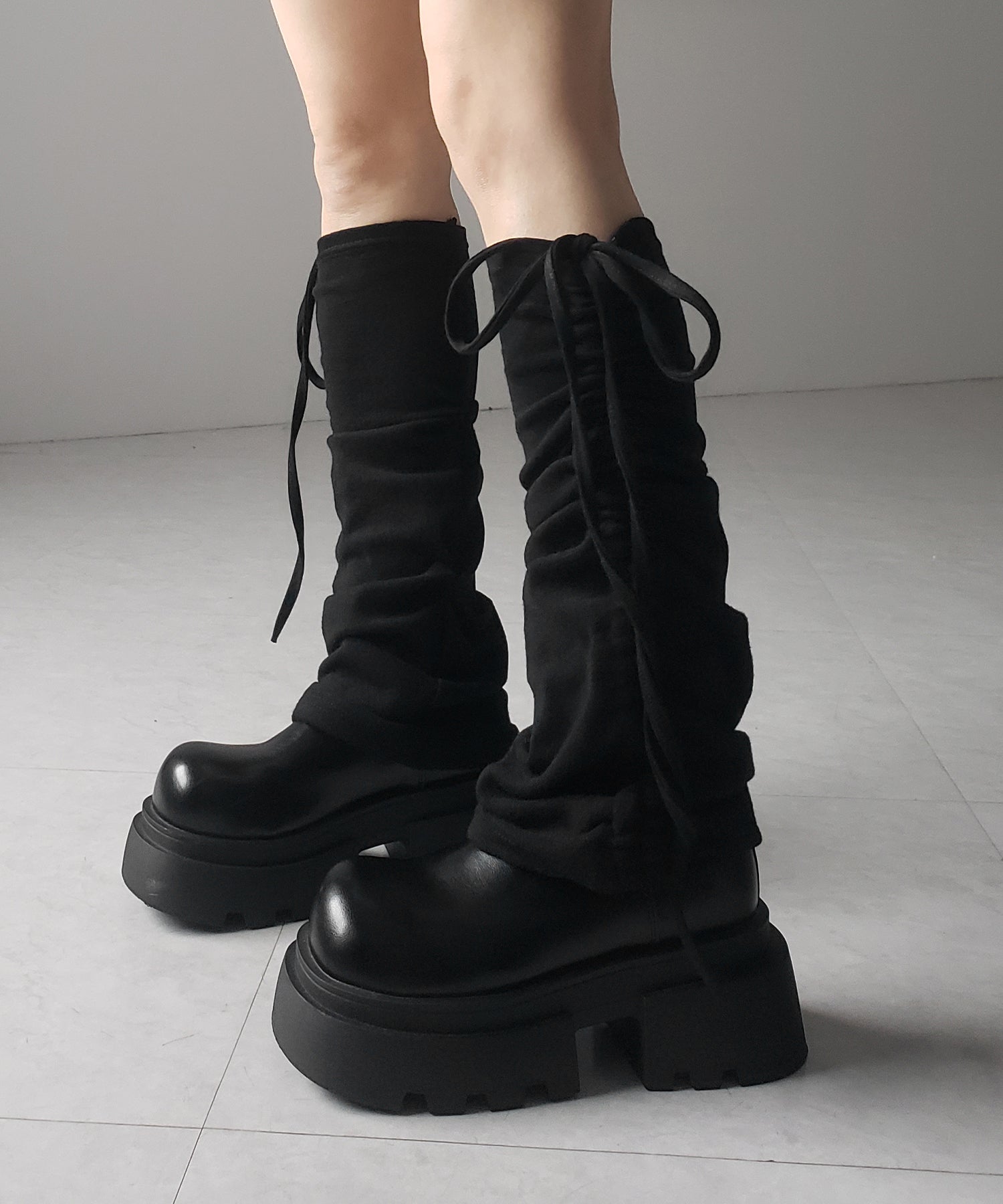 【 2color 】ストラップリボンサイドシャーリングレッグカバー / strap ribbon side shirring leg cover
