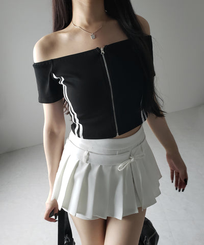 ジップアップオフショルサイドラインTシャツ / zipup off shoulder sideline T-shirt