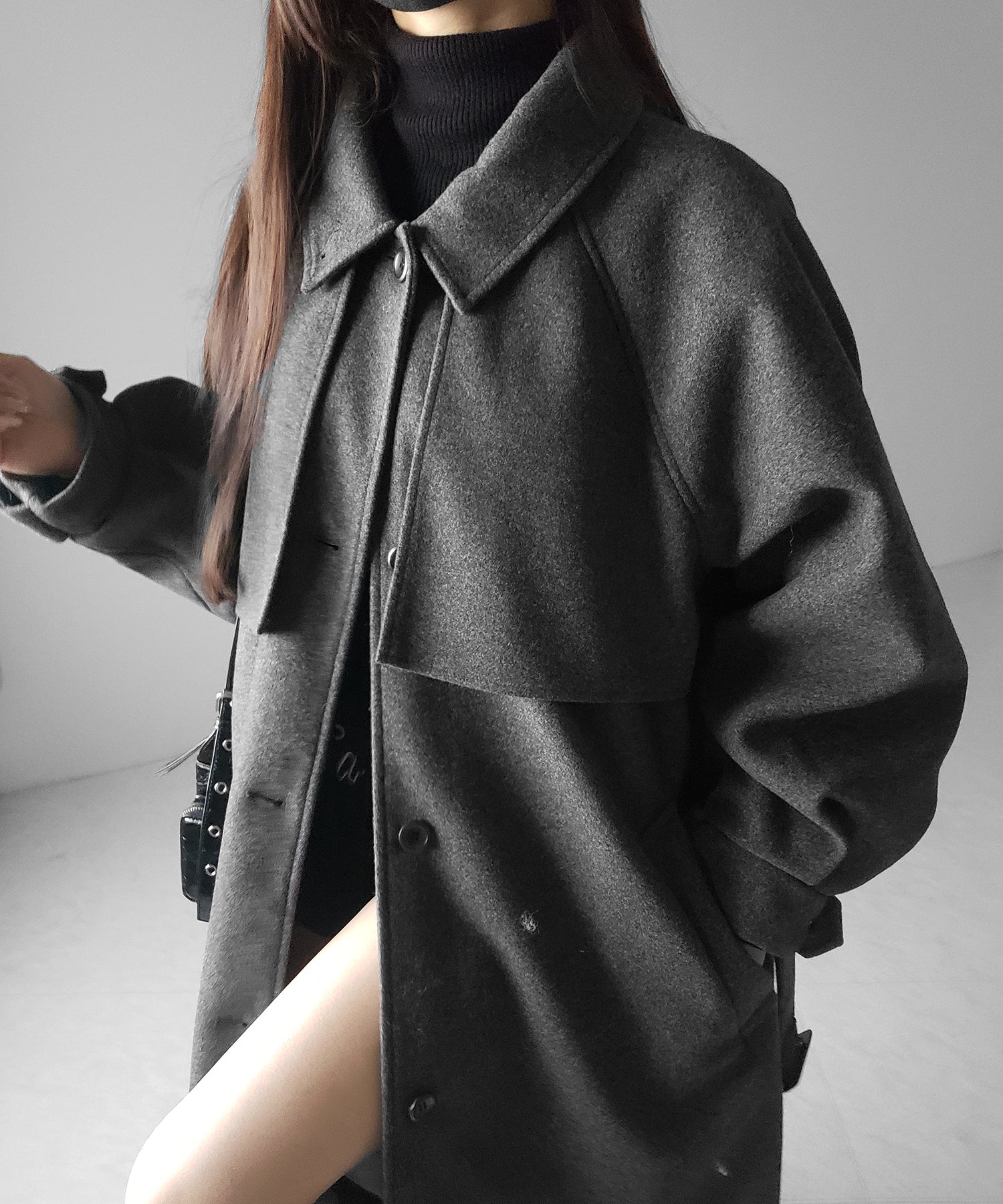 【 ウエストマークベルトSET 】2WAY ステンカラーレディメルトンロングコート / 2WAY soutien collar lady melton long coat