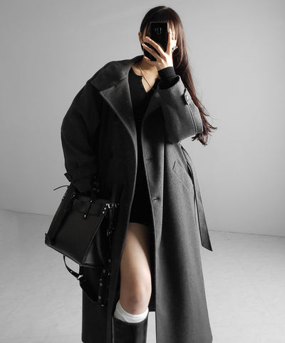 【 ウエストマークベルトSET 】2WAY スタンドカラーレディメルトントレンチロングコート / 2WAY stand collar lady melton trench long coat