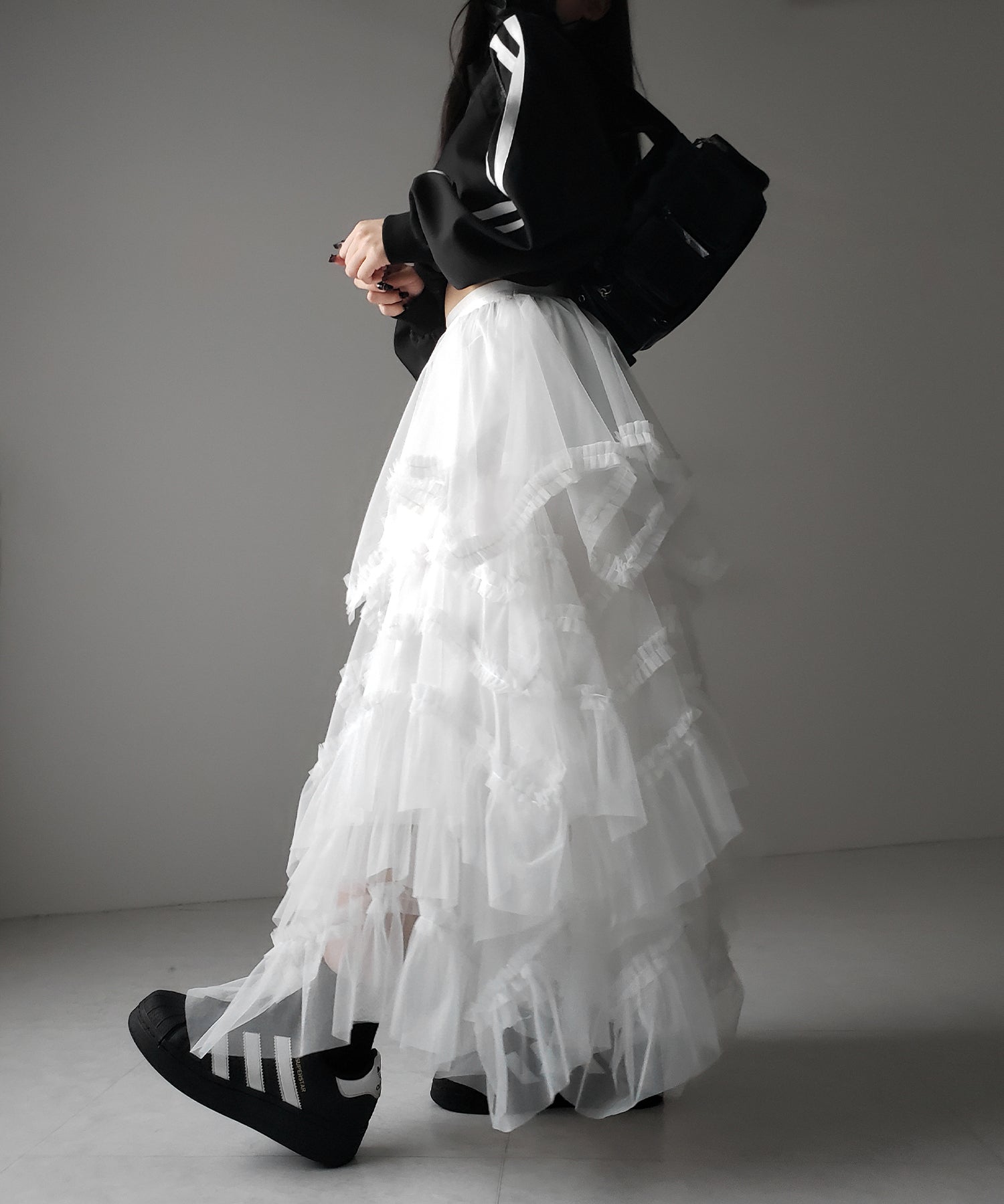 レイヤードボリュームフリルチュールスカート / layered volume frill tulle skirt