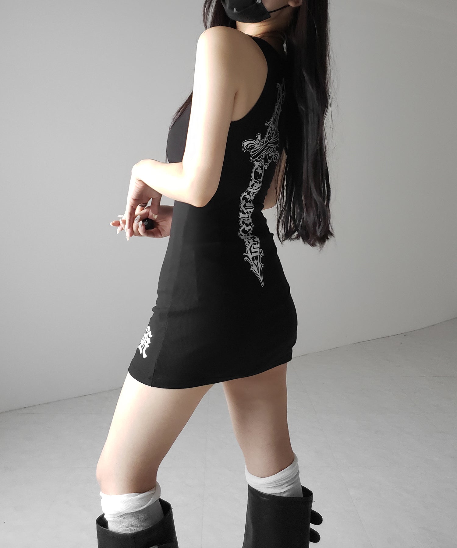 【 新色ピンク追加!】グランジロゴバッククロスタンクトップミニワンピ / grunge logo back cross tanktop mini onepiece
