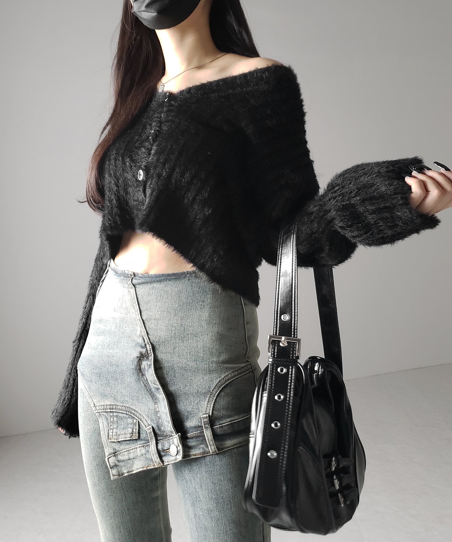 【 2color / 4size 】レイヤードウエストヴィンテージフレアデニム /layered waist vintage flare denim
