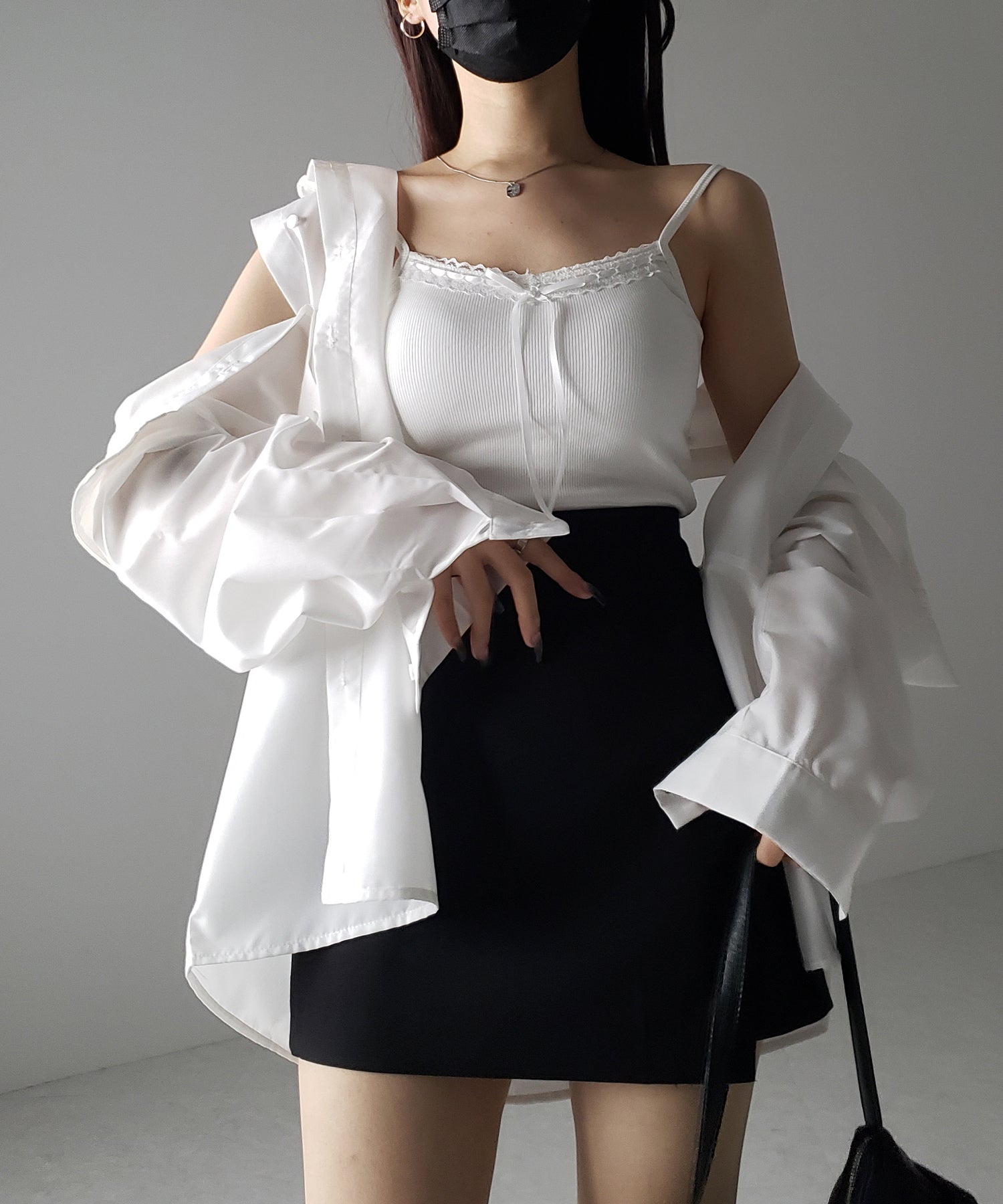 【 3color 】オープンショルダーカットアウトビッグシャツ / open shoulder cutout big shirt