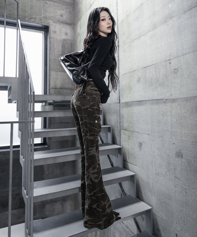 ヴィンテージカモフラストレッチカーゴフレアデニム / vintage camouflage stretch cargo flare denim