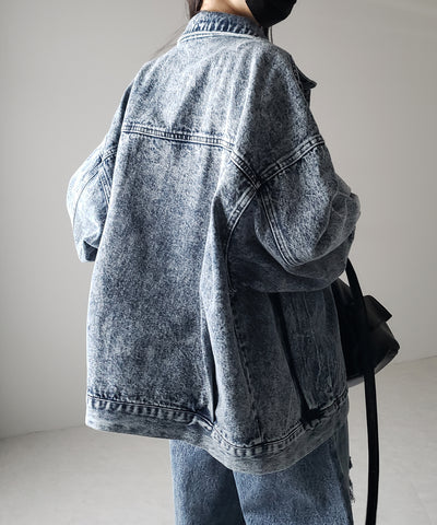 【 デニムセットアップ着用可能 】ヴィンテージケミカルブリーチボーイフレンドデニムジャケット / vintage chemical bleach boyfriend denim jacket