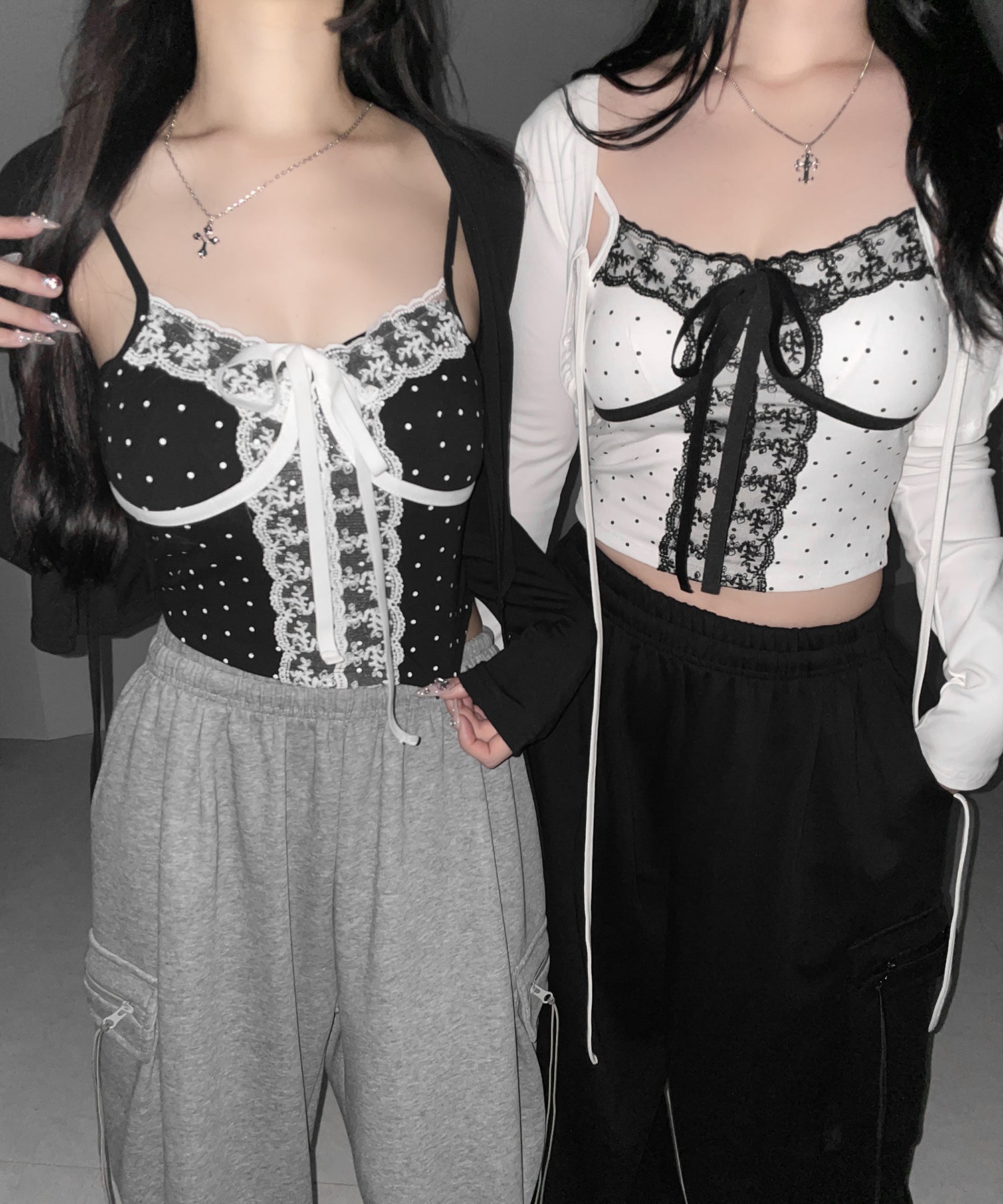 レースドッキングドットリボンキャミソール / lace dockimg dot ribbon camisole