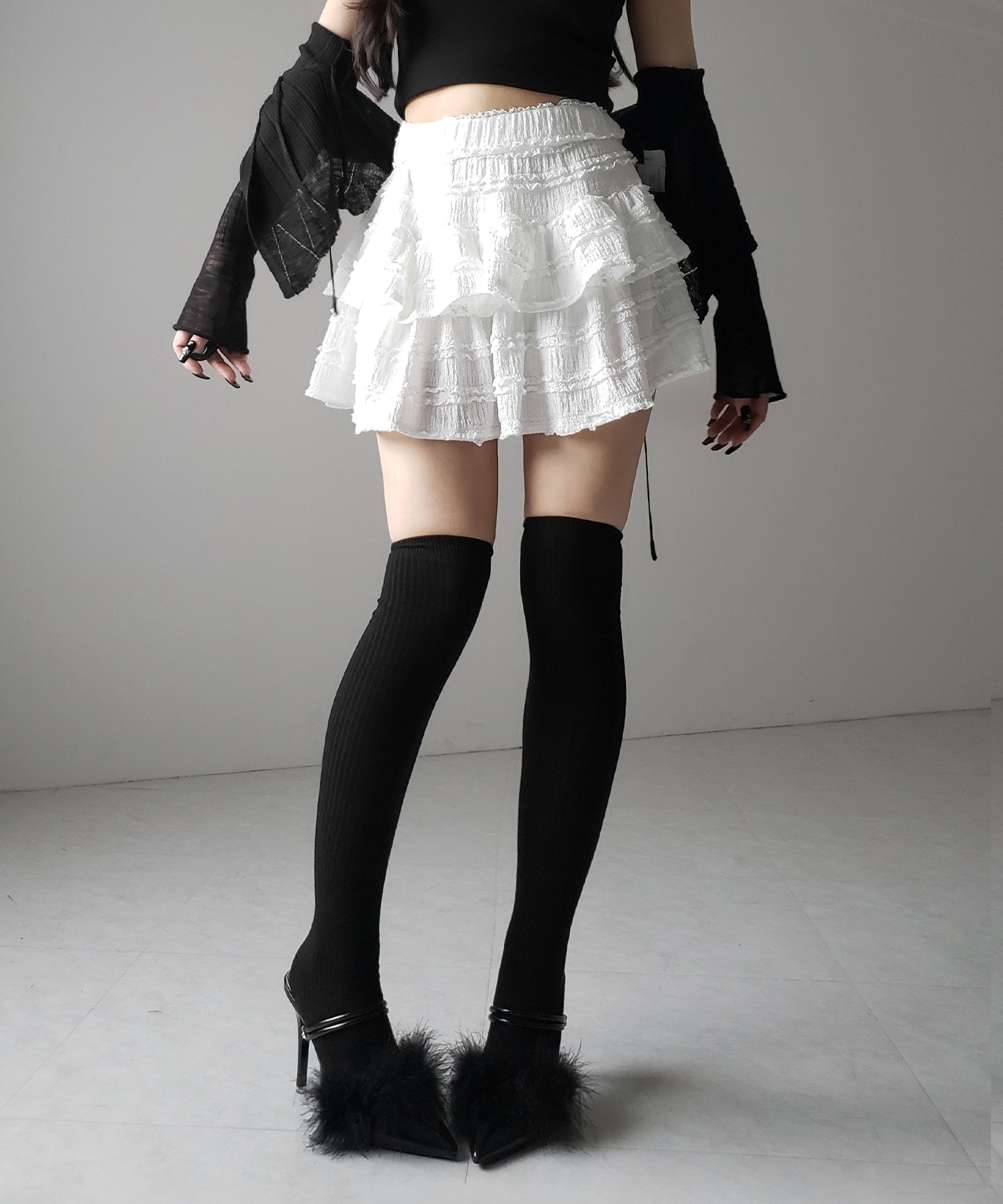 【 インパン裏地付 】ティアードフリルミニスカート / tiered frill mini skirt