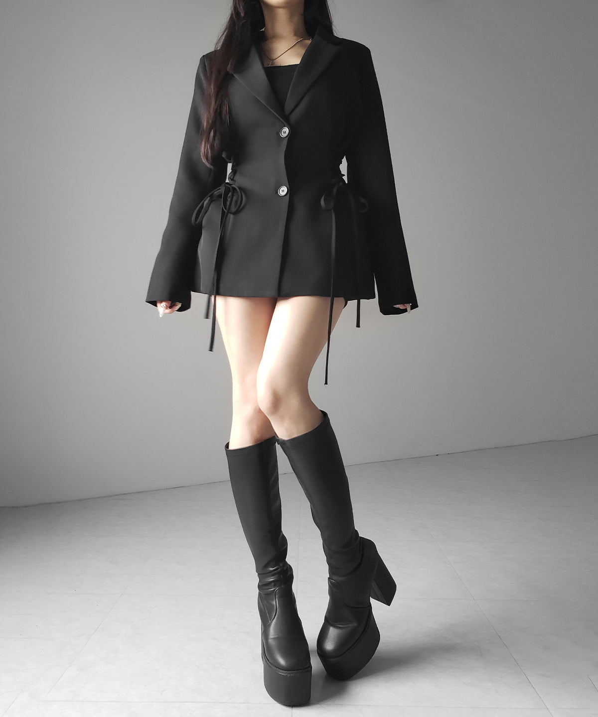 レースアップリボンスリムテーラードジャケット / lace-up ribbon slim tailored jacket