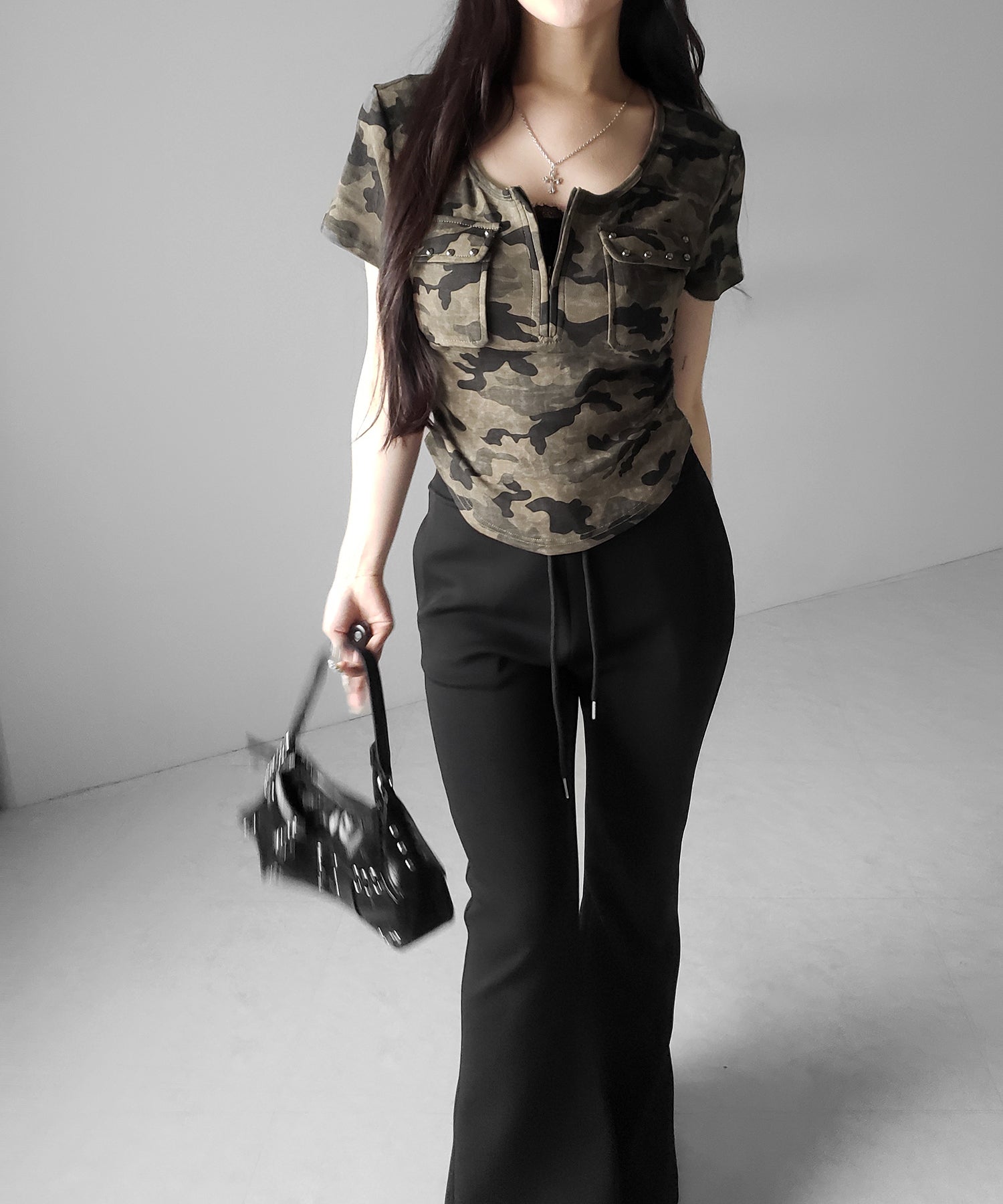 ヴィンテージカモフラアウトポケットジップ半袖Tシャツ / vintage camouflage out pocket zip short sleeve T-shirt