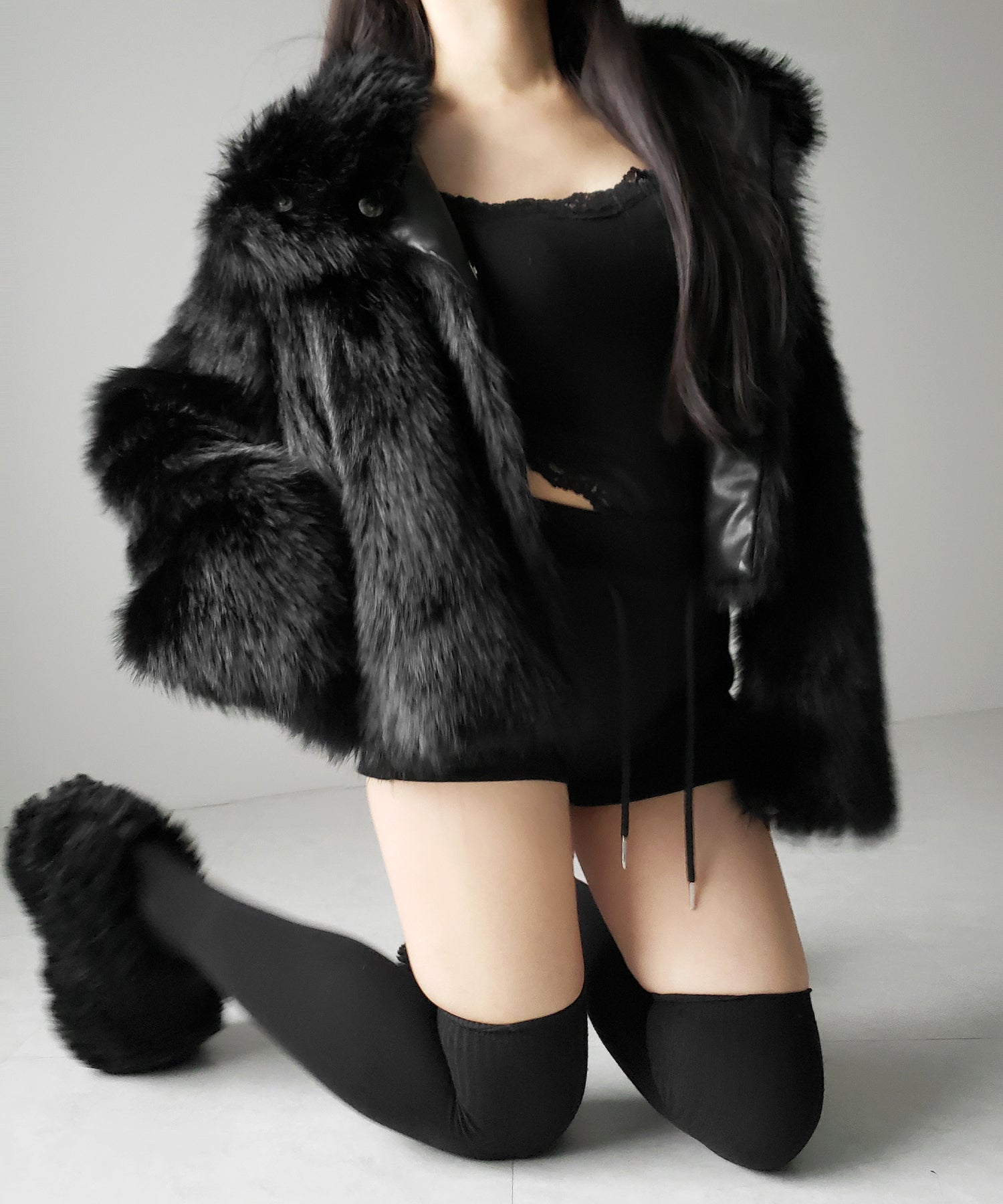 スタンドカラーミックスファーショートコート / stand-collar mix fur short coat