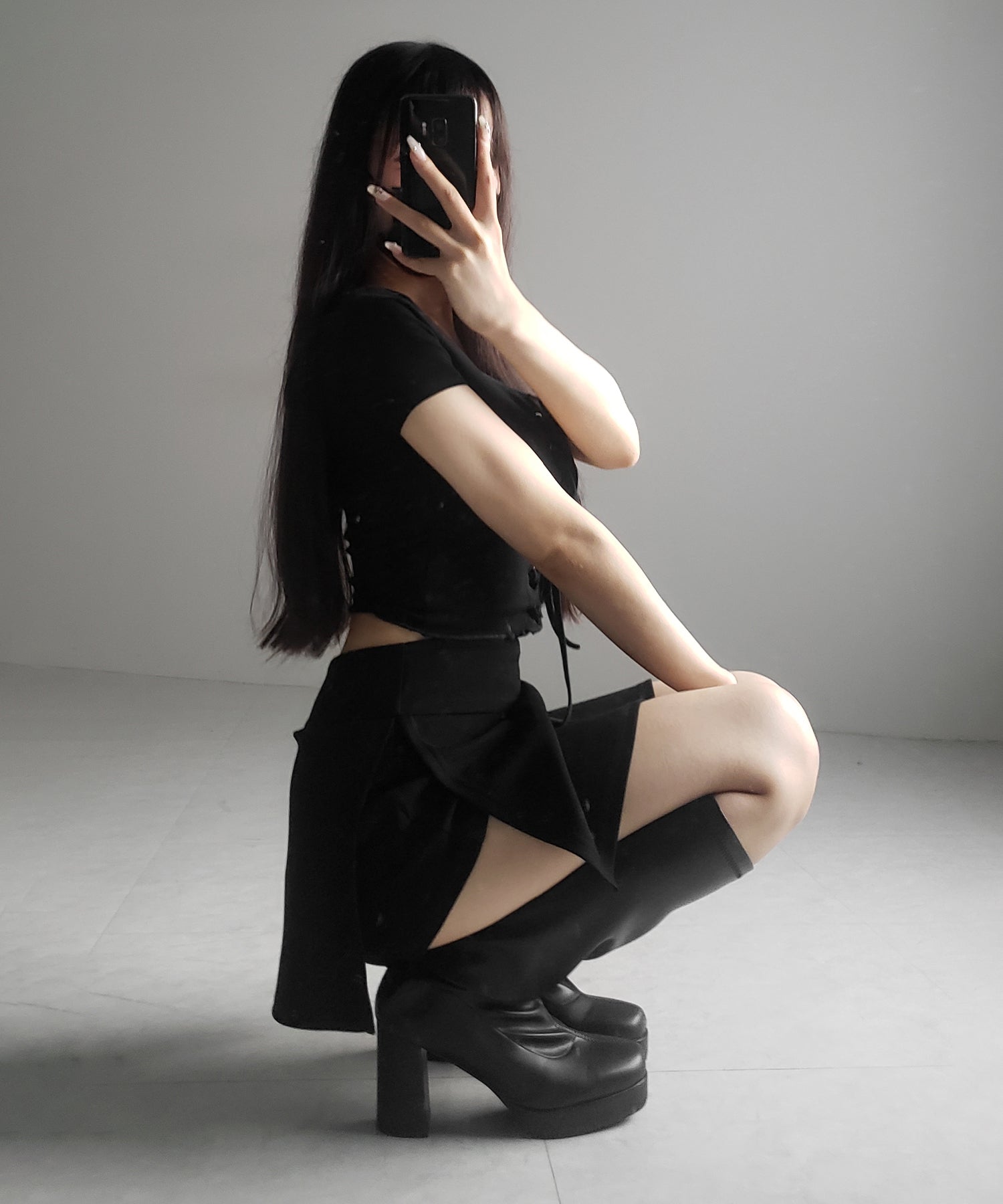 【 2color / 3size 】サイドスリットレイヤードスウェットミニスカパン / side slit layered sweat mini skirt pants