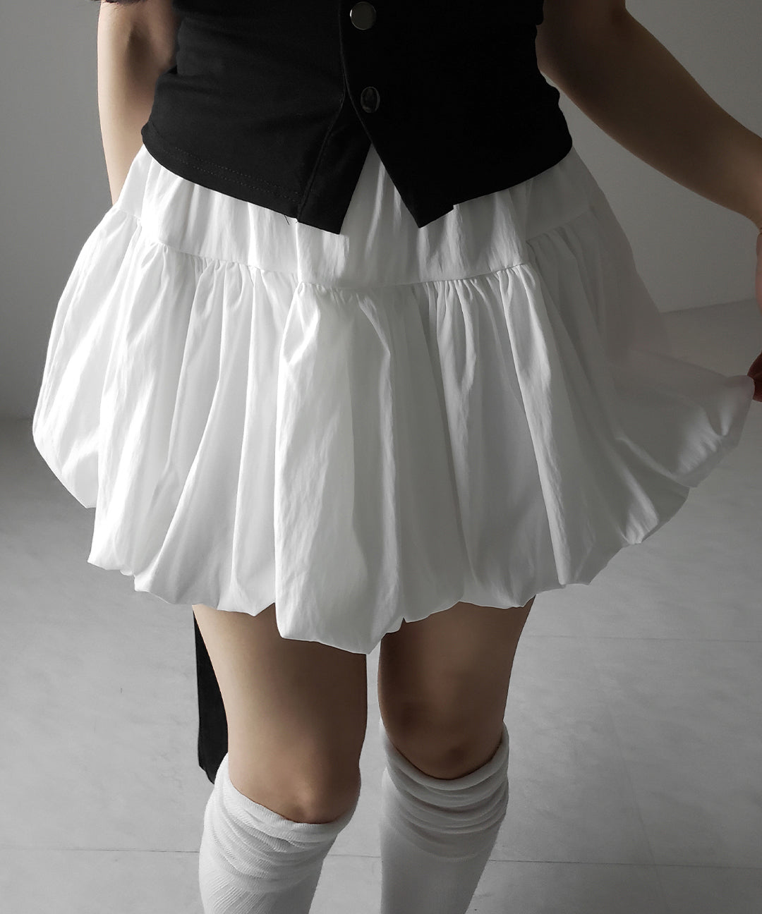 【 2color /インパン裏地付き 】ティアードコットンバルーンミニスカート / tiered cotton balloon mini skirt