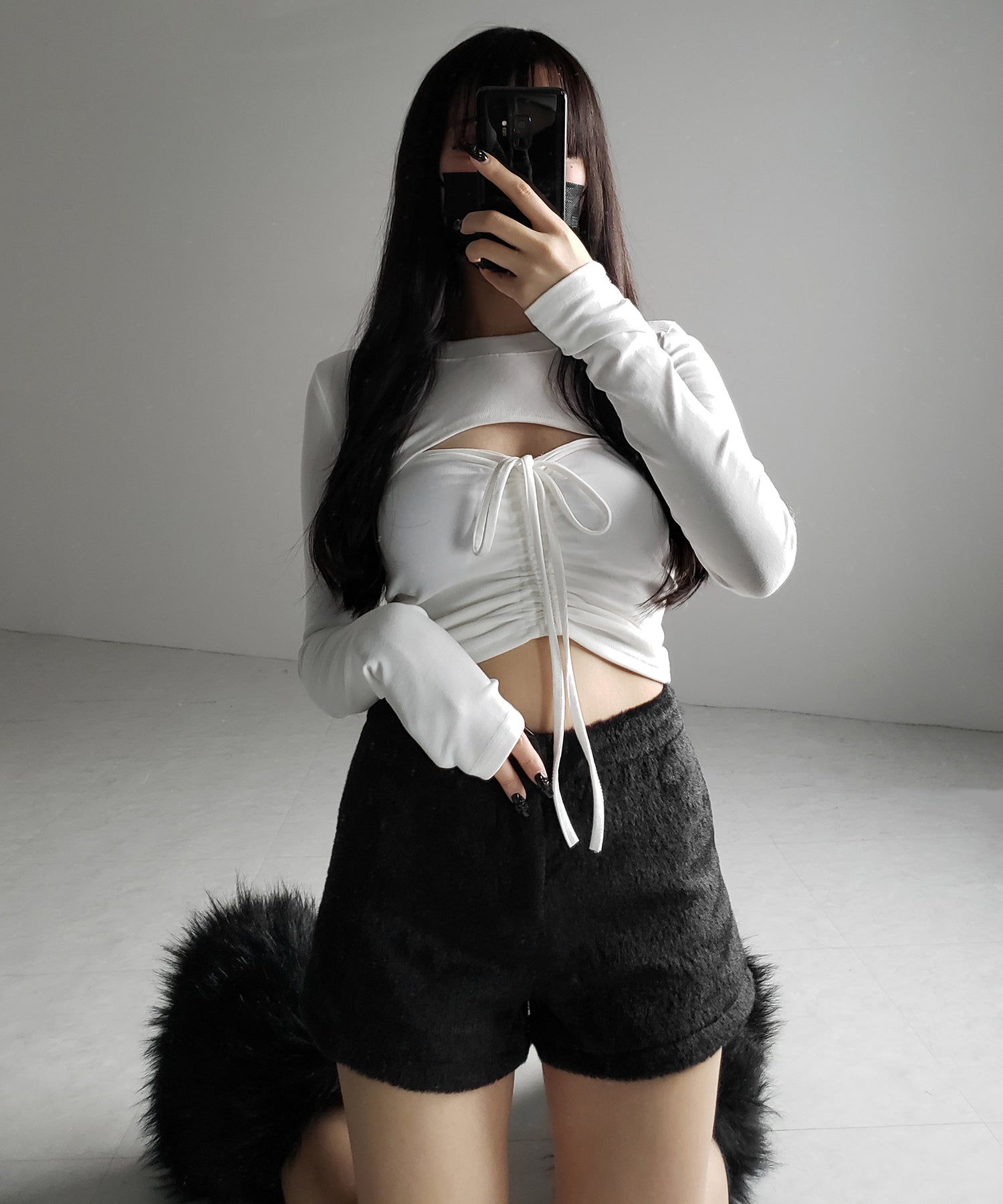 【 2点セット 】フロントリボンベアトップス & ショートレイヤードトップス SET / front ribbon bare tops & short layered tops SET