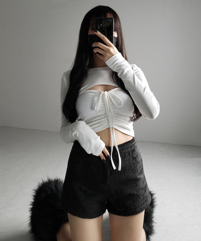 【 2点セット 】フロントリボンベアトップス & ショートレイヤードトップス SET / front ribbon bare tops & short layered tops SET