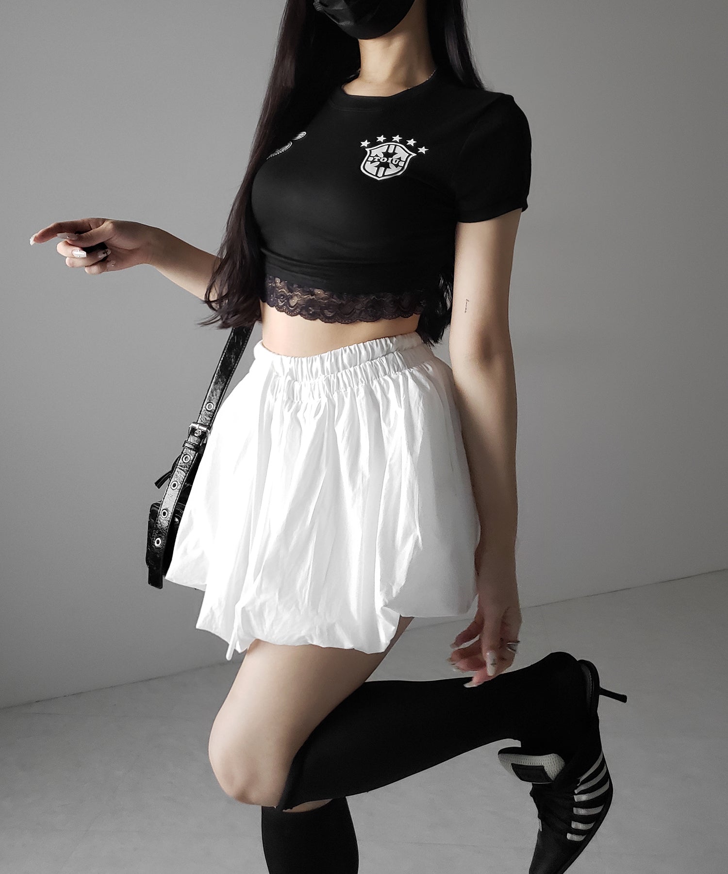 【 2color /インパン裏地付き 】フェイクレイヤードコットンバルーンミニスカート / fake layered cotton balloon mini skirt