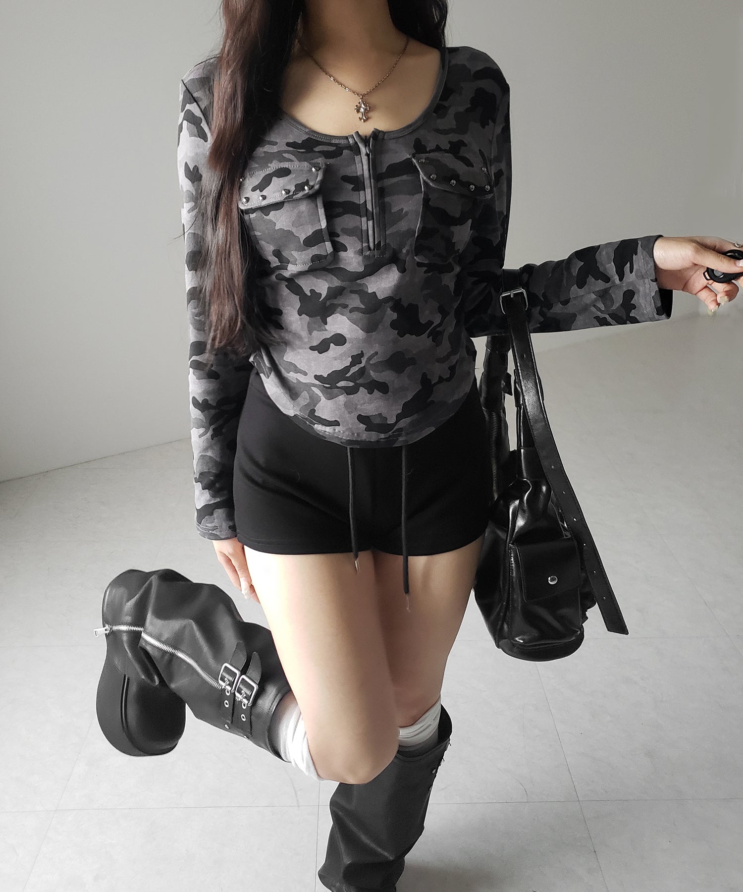 ヴィンテージカモフラアウトポケットジップロンT / vintage camouflage out pocket zip longsleeve T-shirt