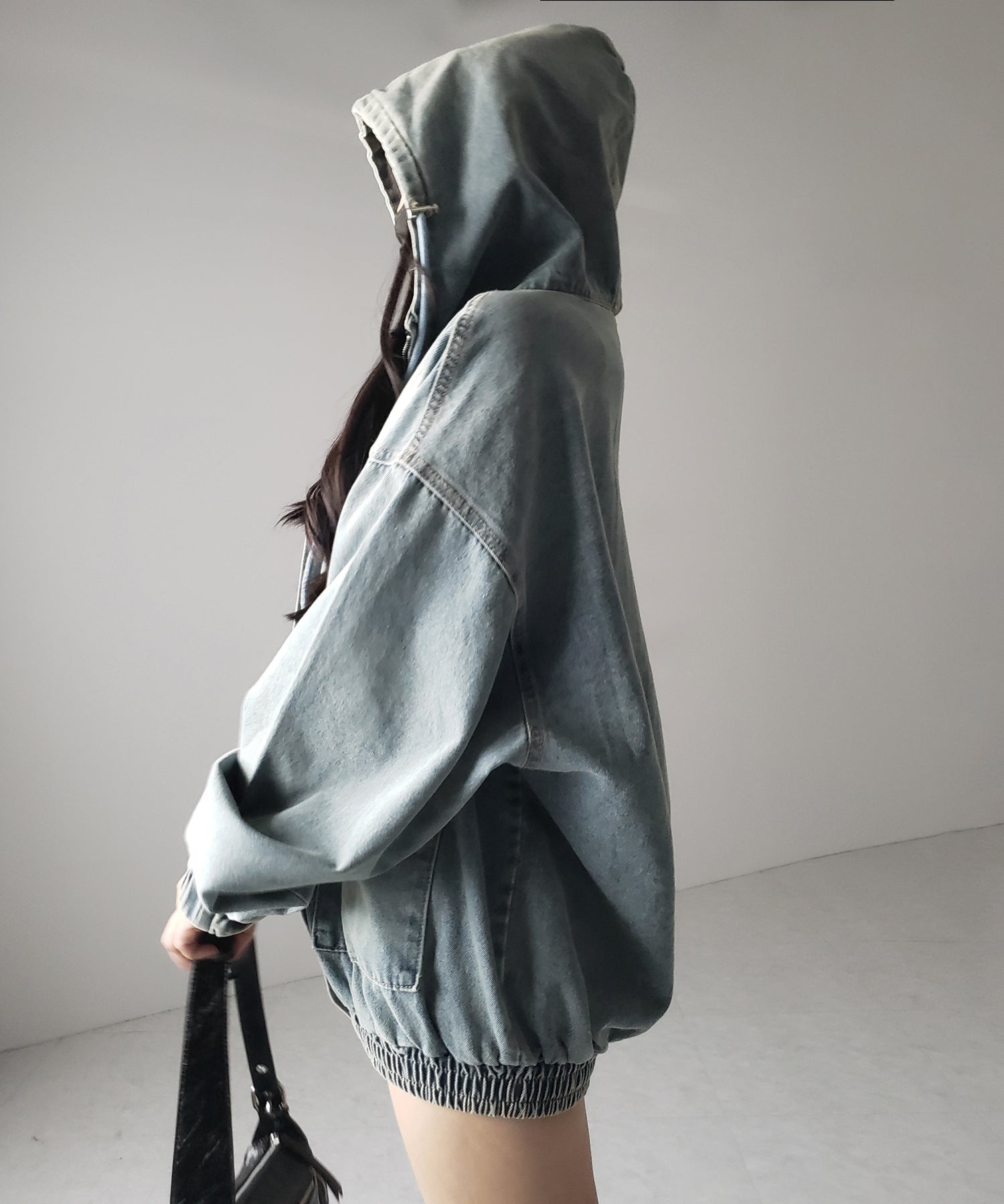【 2color 】ヴィンテージデニムダブルジップフードブルゾン / vintage denim double zip hoodie blouson