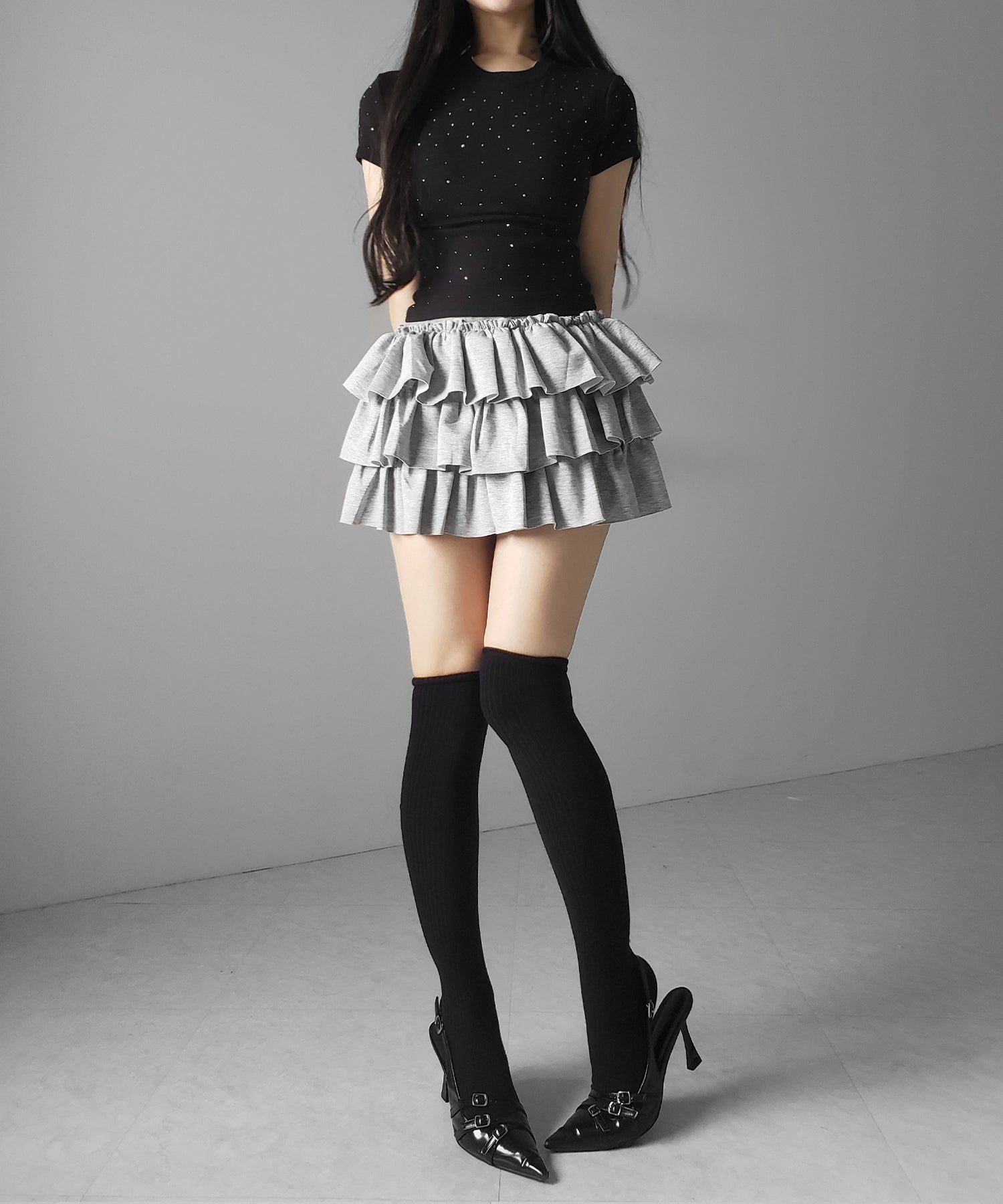 ラインストーン半袖タイトTシャツ / Rhinestone short sleeve tight T-shirt