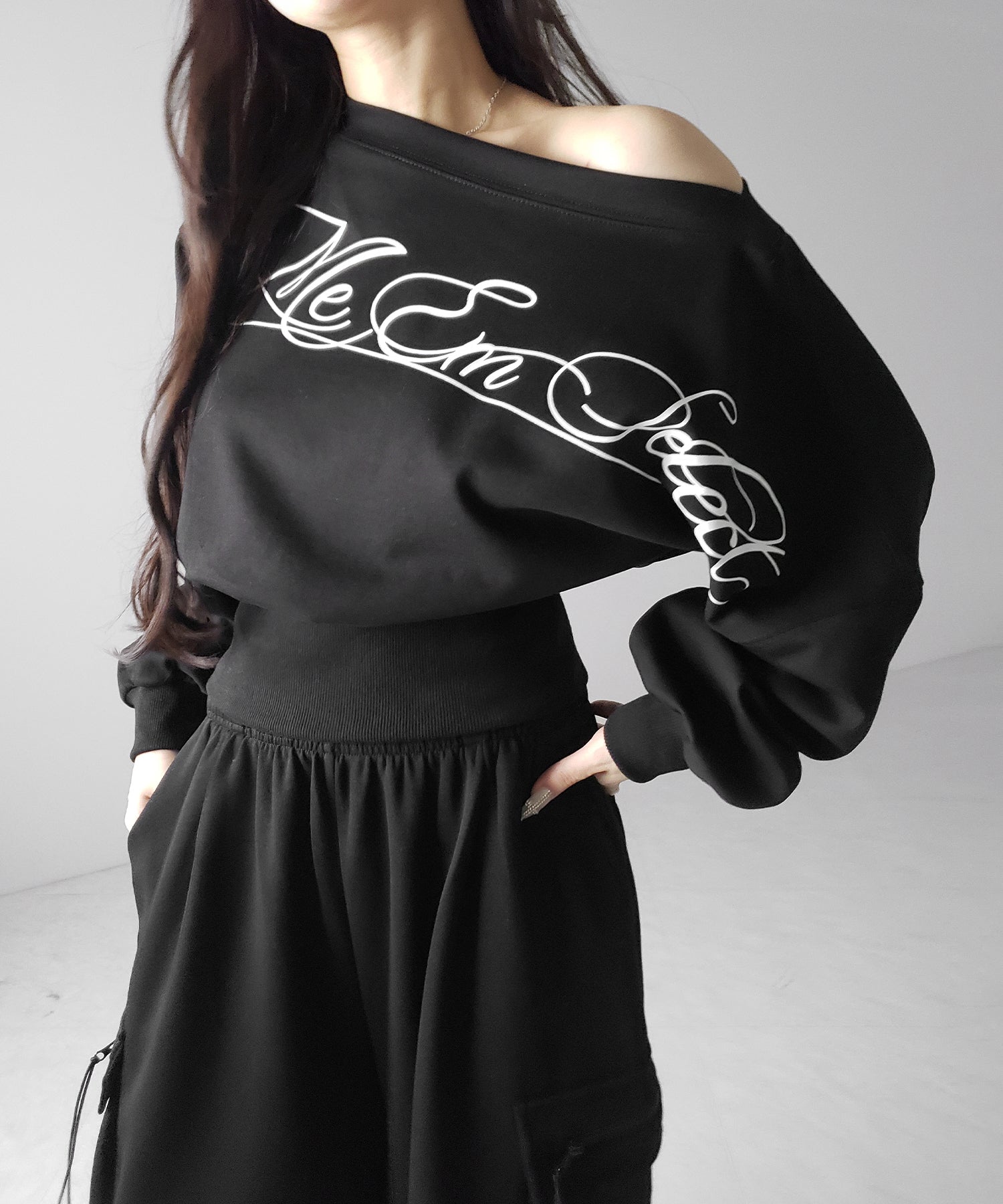 【 裾絞り可能2WAY 】ドローコードタックワイドカーゴスウェットパンツ / drawcord tuck wide cargo sweatpants