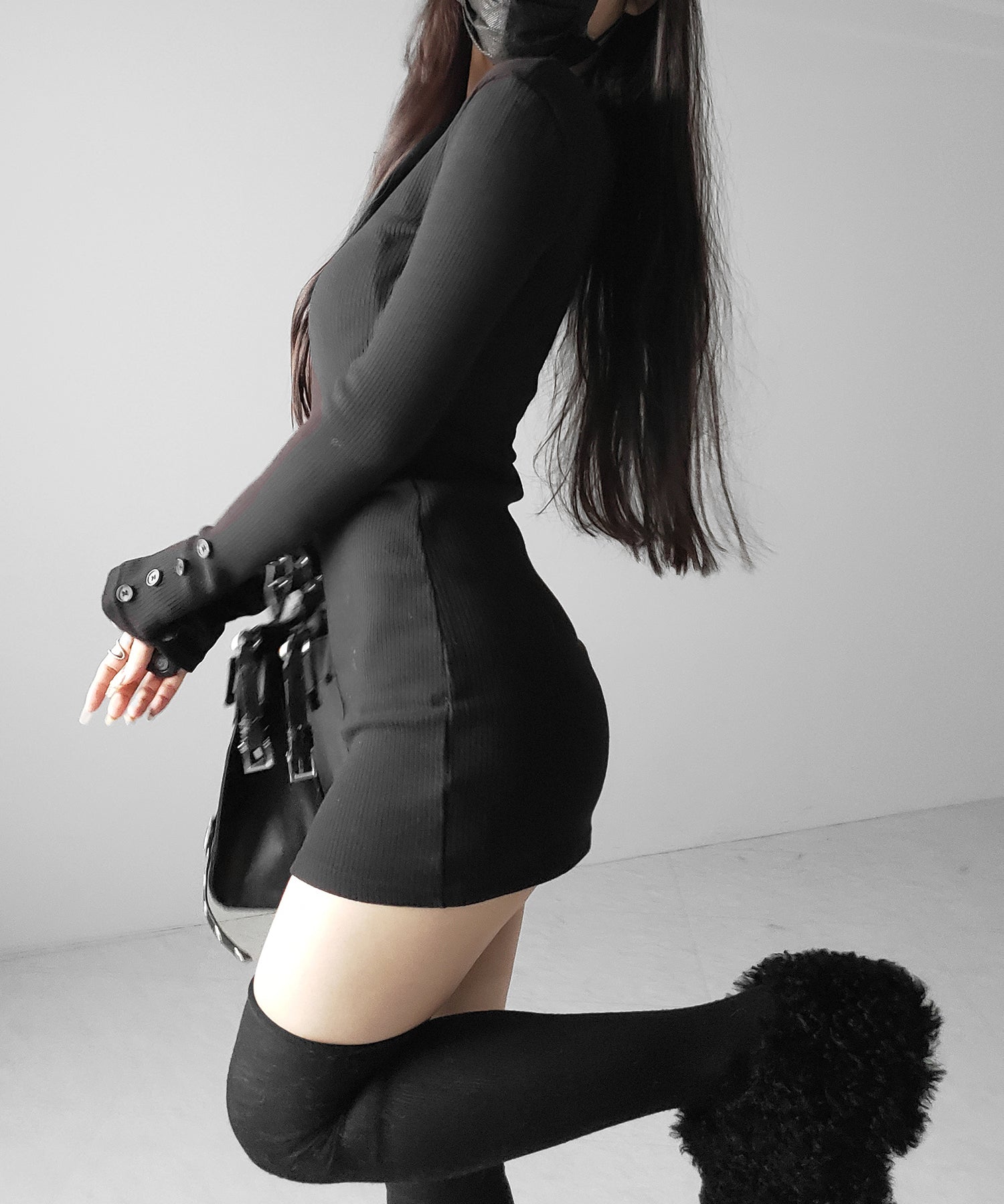 裏起毛ヘンリーネックタイトミニワンピース / urakimo henley neck tight mini onepiece