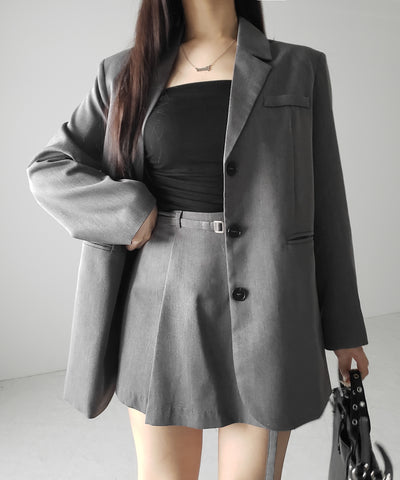 【 セットアップ 】オーバーサイズテーラードジャケット & ハイウエストミニスカパン SET / oversize tailored jacket & high waist mini skirt pants SET