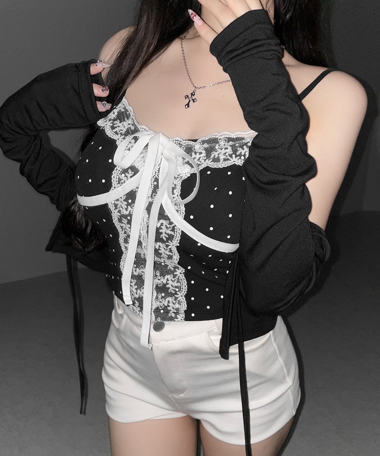 レースドッキングドットリボンキャミソール / lace dockimg dot ribbon camisole