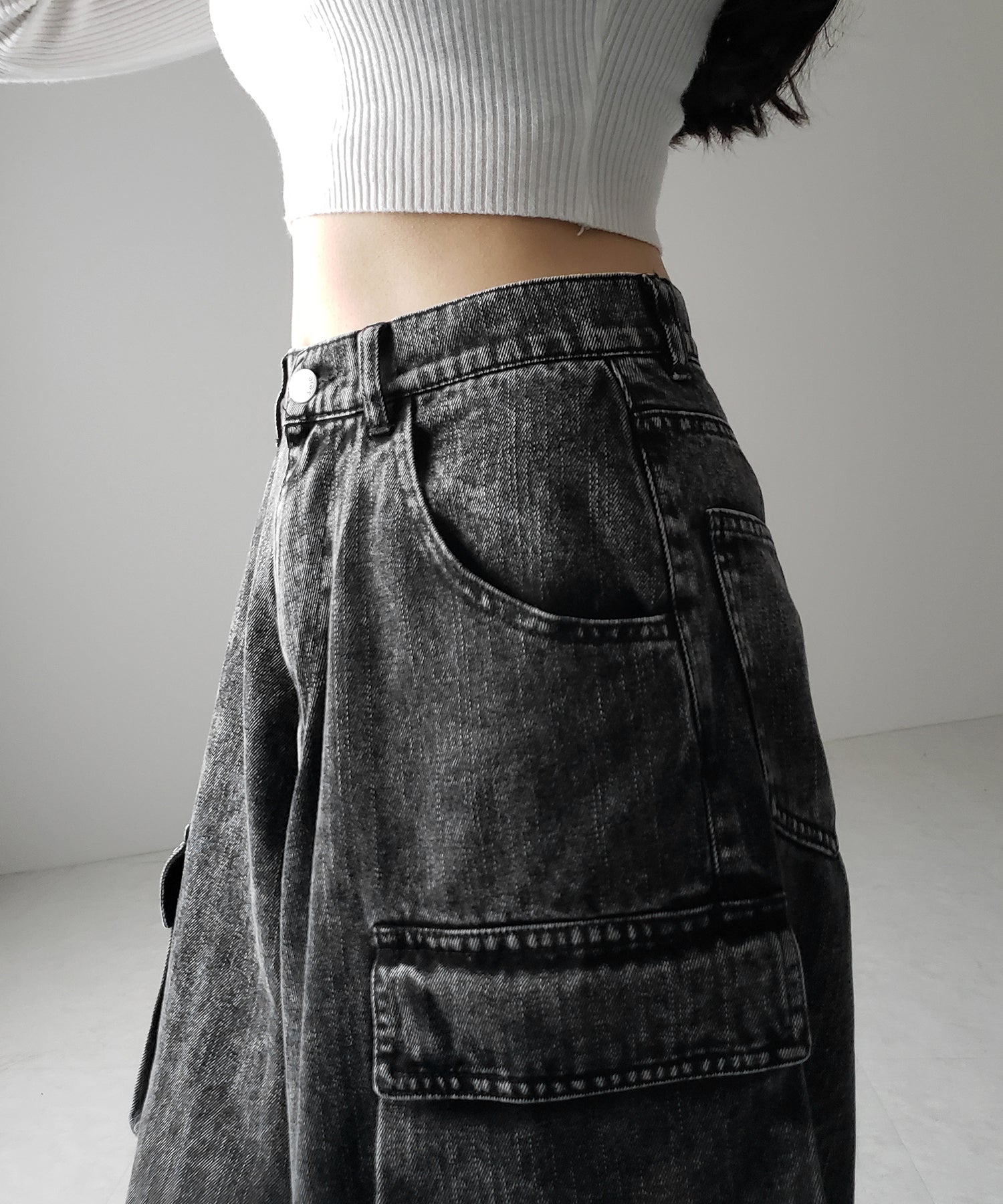 【 デニムセットアップ着用可能 】ヴィンテージケミカルブリーチヘビーワイドカーゴデニム / vintage chemical bleach heavy wide cargo denim