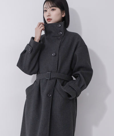 【 ウエストマークベルトSET 】2WAY スタンドカラーレディメルトントレンチロングコート / 2WAY stand collar lady melton trench long coat