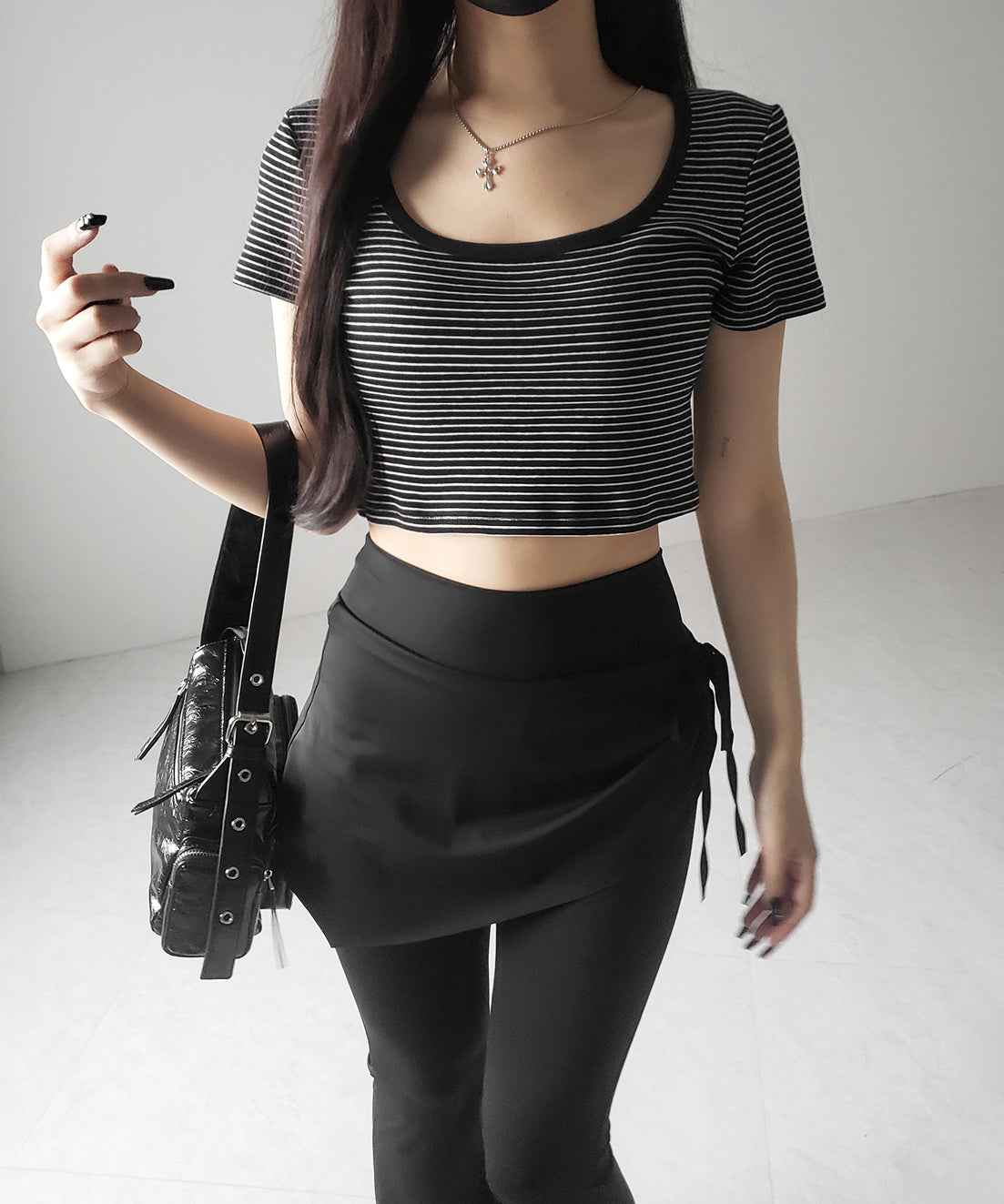 ピンボーダースクエアネックショートTシャツ / pin border square neck short T-shirt