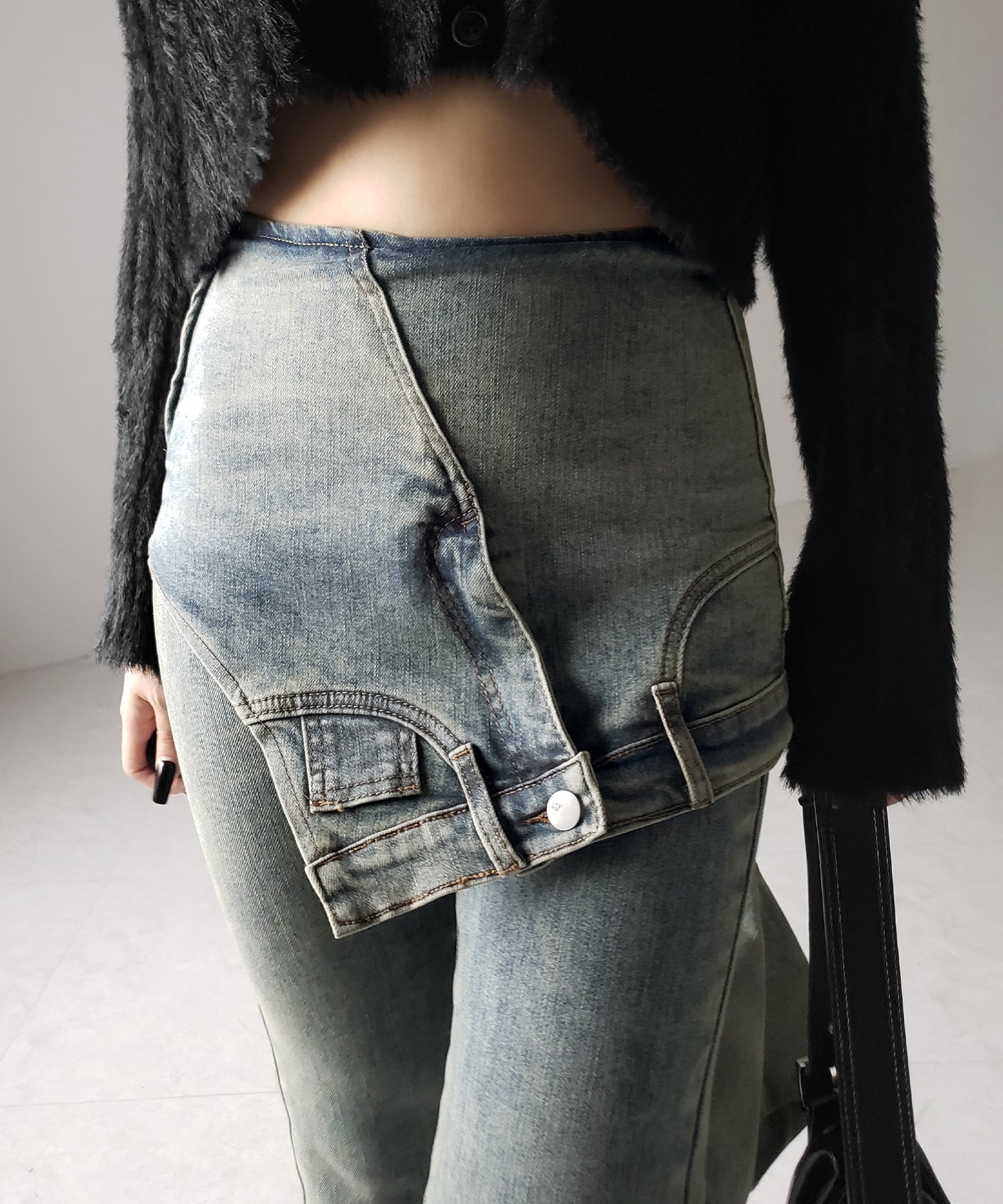 【 2color / 4size 】レイヤードウエストヴィンテージフレアデニム /layered waist vintage flare denim