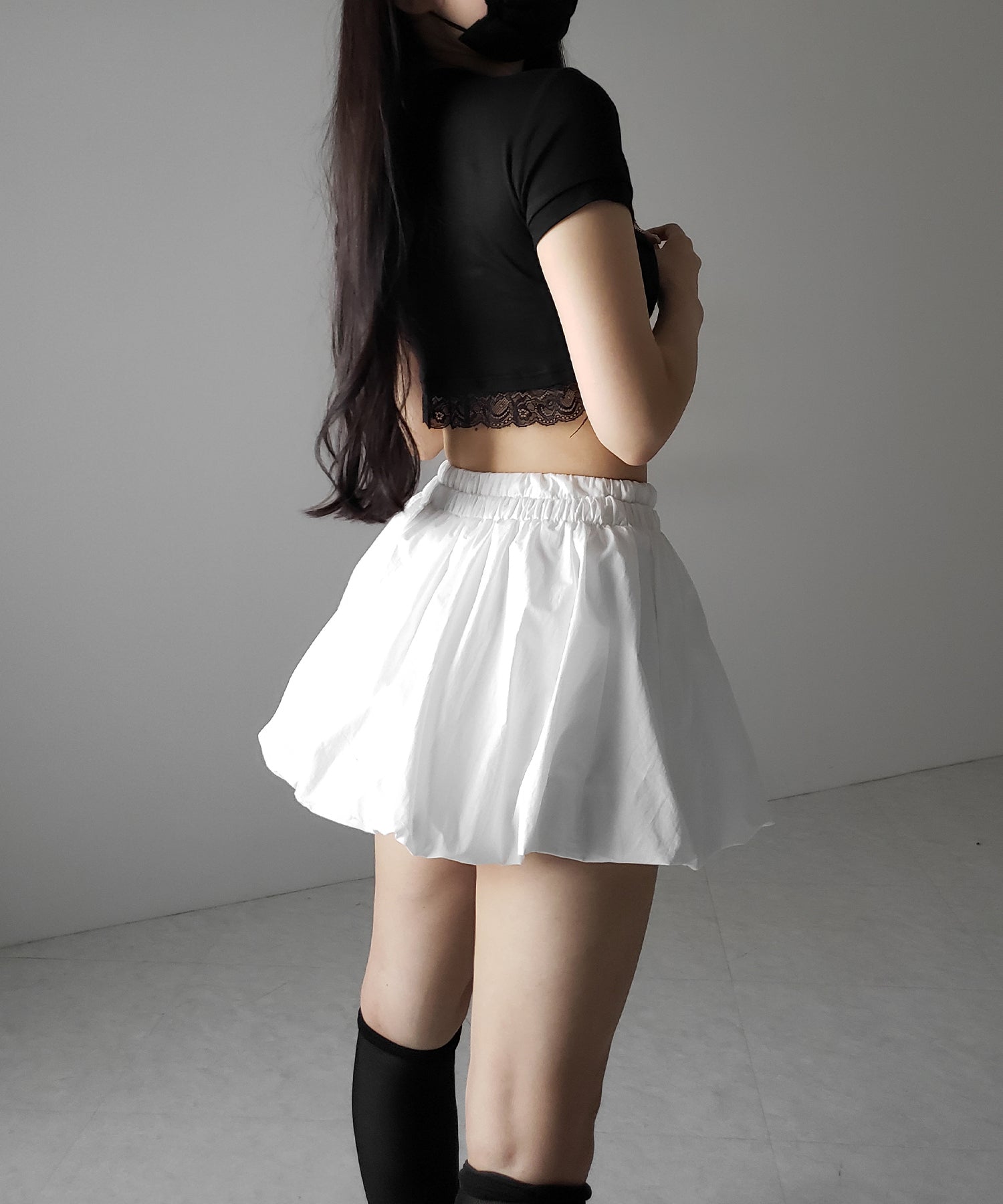【 2color /インパン裏地付き 】フェイクレイヤードコットンバルーンミニスカート / fake layered cotton balloon mini skirt