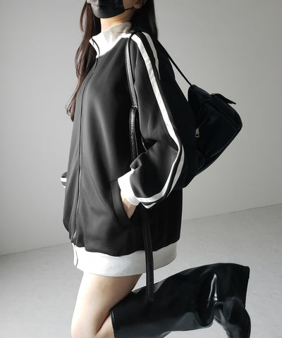 【 無地/配色を選べる2color 】サイドラインオーバーサイズトラックジャケット / sideline oversize track jacket